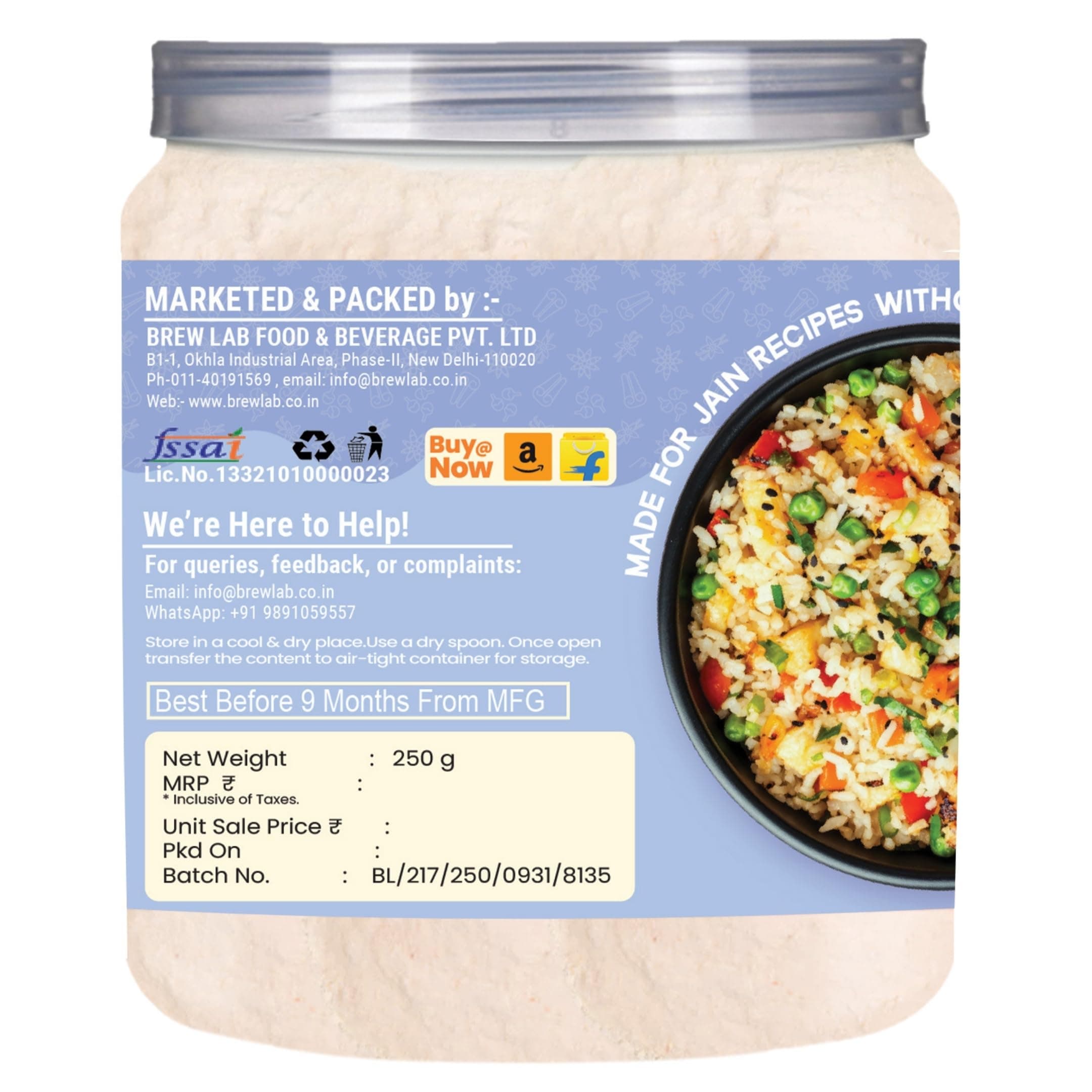 Brew Lab Fried Rice Masala | No Onion No Garlic | Restaurant-Style Chinese Masala | Quick & Easy Cooking | Multipurpose Seasoning for Fried Rice, Noodles & Vegetables 250g — image 3