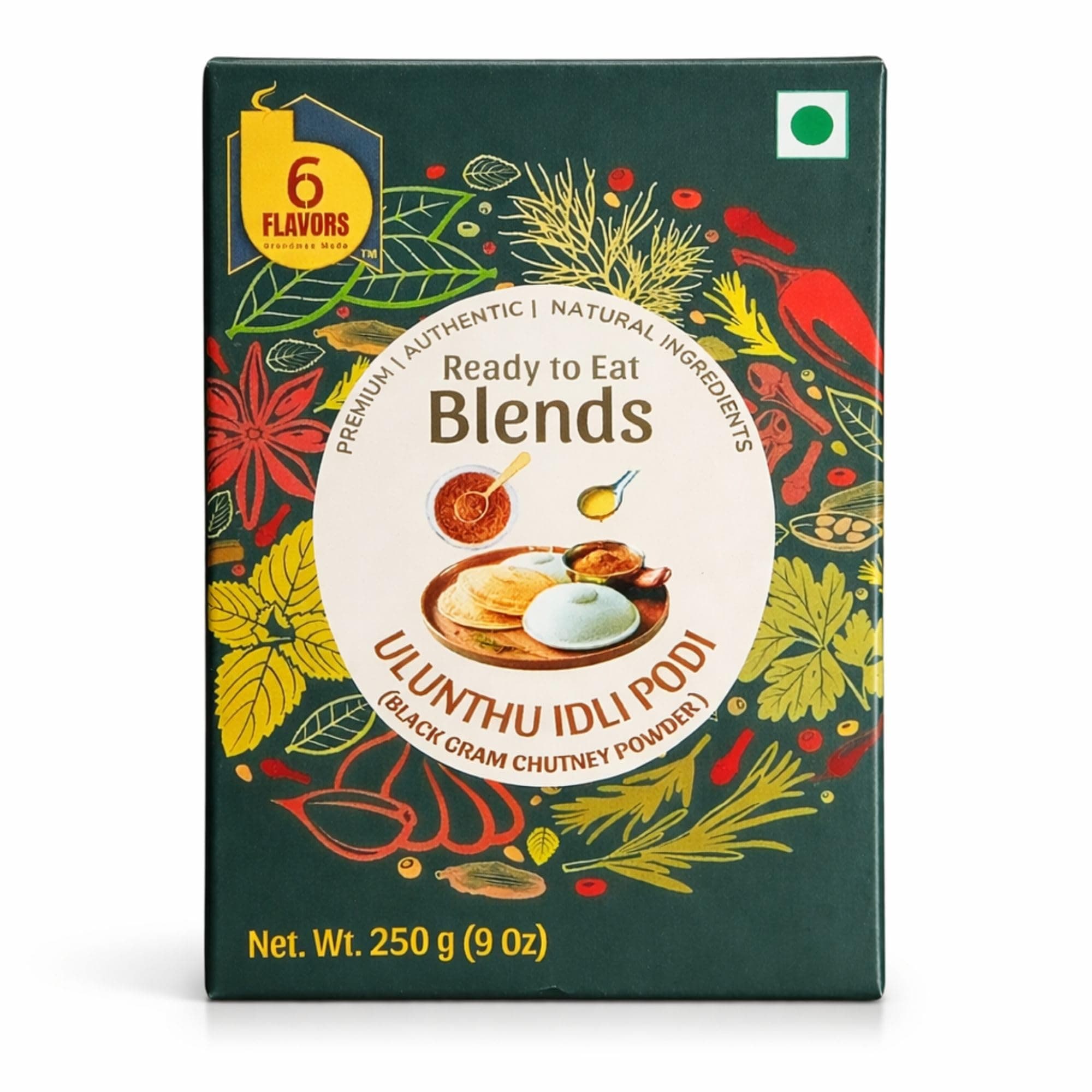 6Flavors Ullundhu Podi Powder 250g | Black Gram Podi Powder | South Indian Chutney Powder for Idli, Dosa & Rice | Protein Rich Traditional Podi Masala | No Onion No Garlic No Preservatives