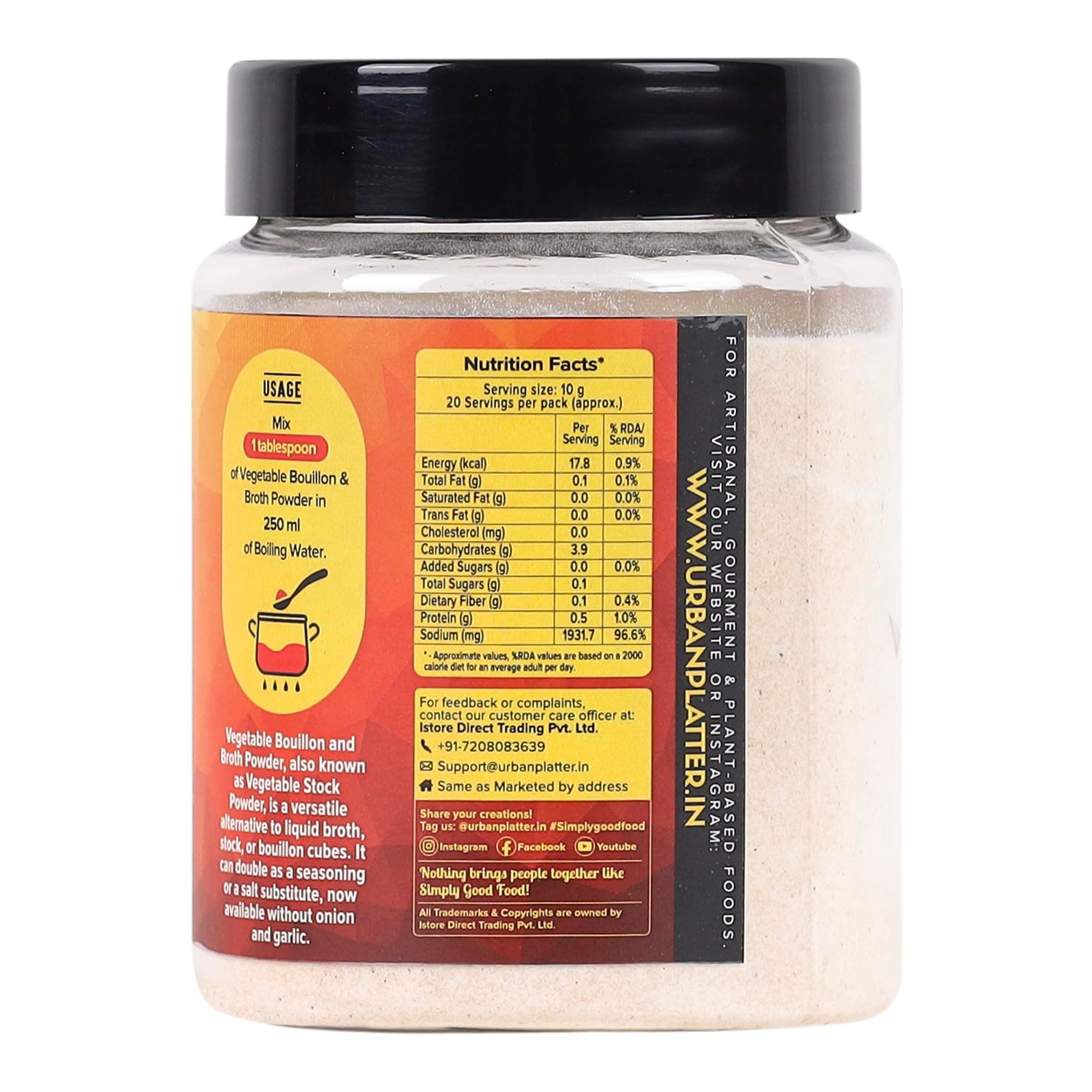 Urban Platter No Onion No Garlic Bouillon & Broth Powder, 200g (Plant-Based | Instant Vegetable Stock | Jain-Friendly | Umami-Rich) — image 2