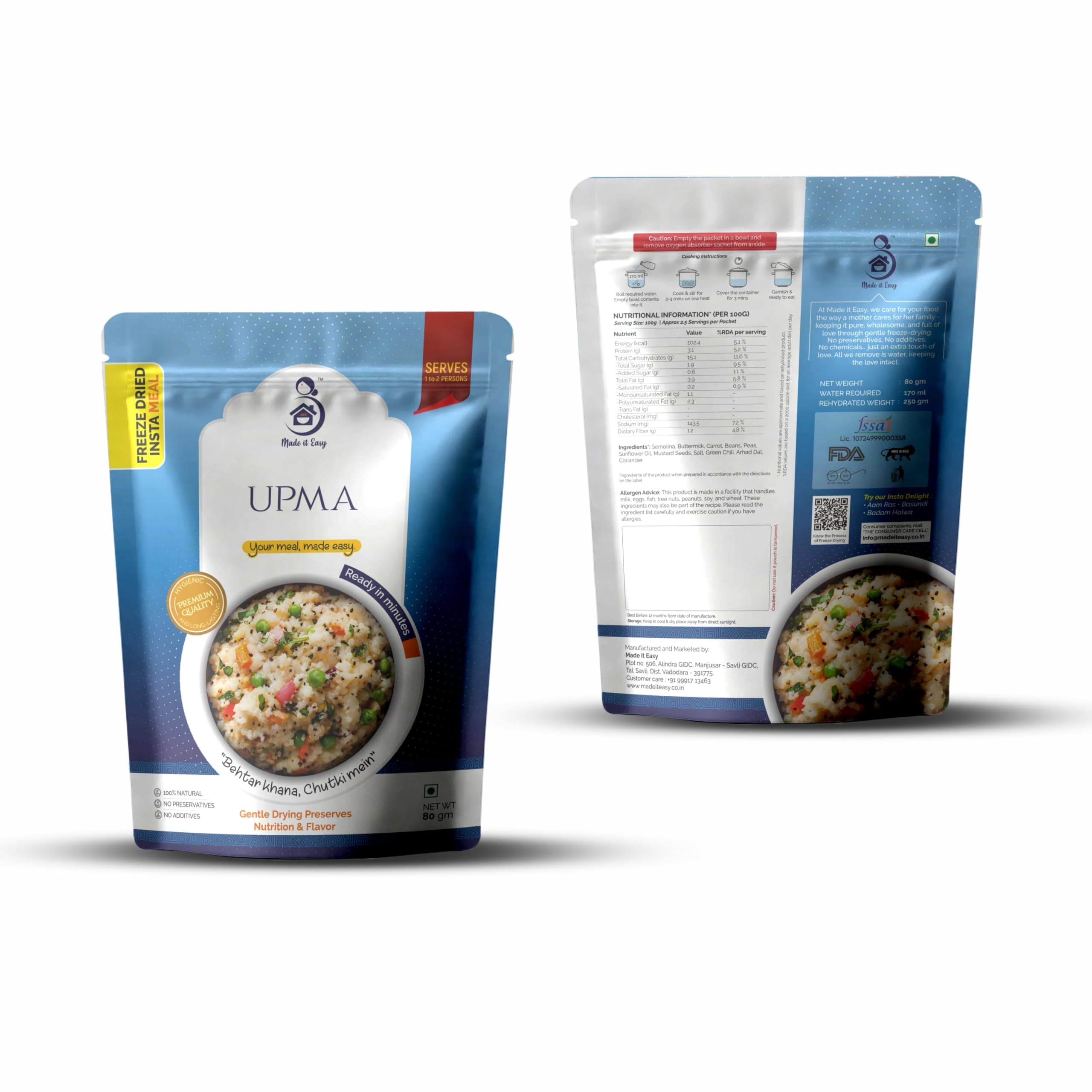 Made it Easy Instant Upma | Freeze Dried Savoury Breakfast Bowl | Ready in 5 Minutes | Just Add Hot Water | Convenient Everyday Food | Lightweight & Travel Friendly Meal — image 2