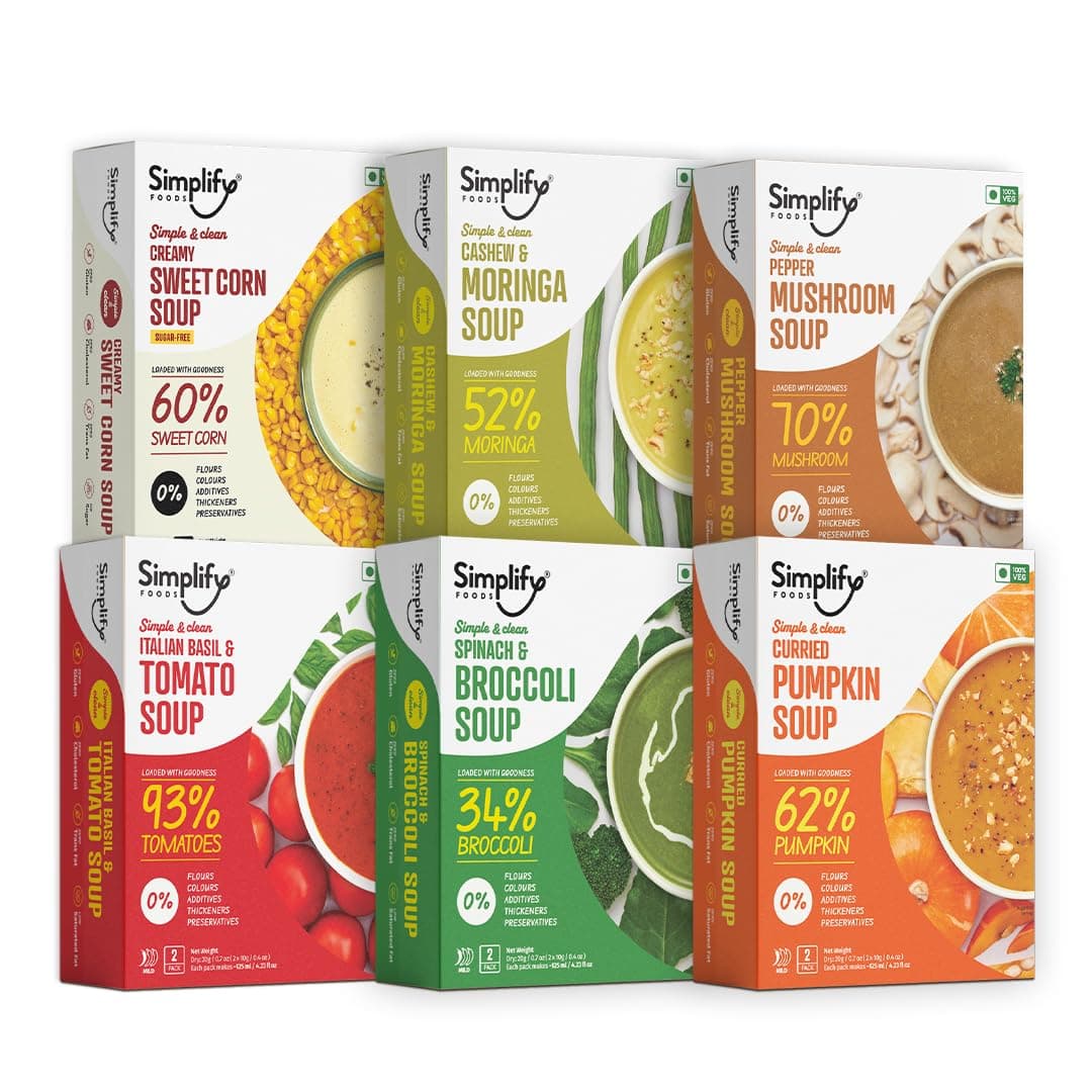 Simplify Foods Instant Soup | Soup-er 6 Pack | 6 Soups-12 Single-Serve Sachets (Each Makes ~125 ml) | Made with Real Ingredients | Just Add Hot Water | Office-Friendly | On-The-Go| Clean Label | 0% Additives or Preservatives — image 2