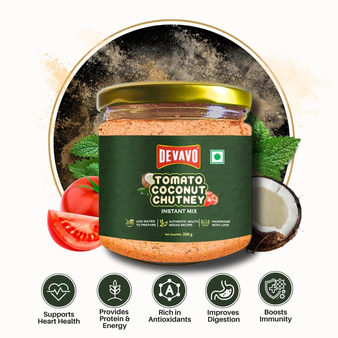 Devavo Tomato Coconut Chutney Powder | Just Add Water to Prepare | Authentic South Indian Recipe | No Onion & Garlic | No Artificial Colour & Flavour | No Preservatives (200 g) — image 4