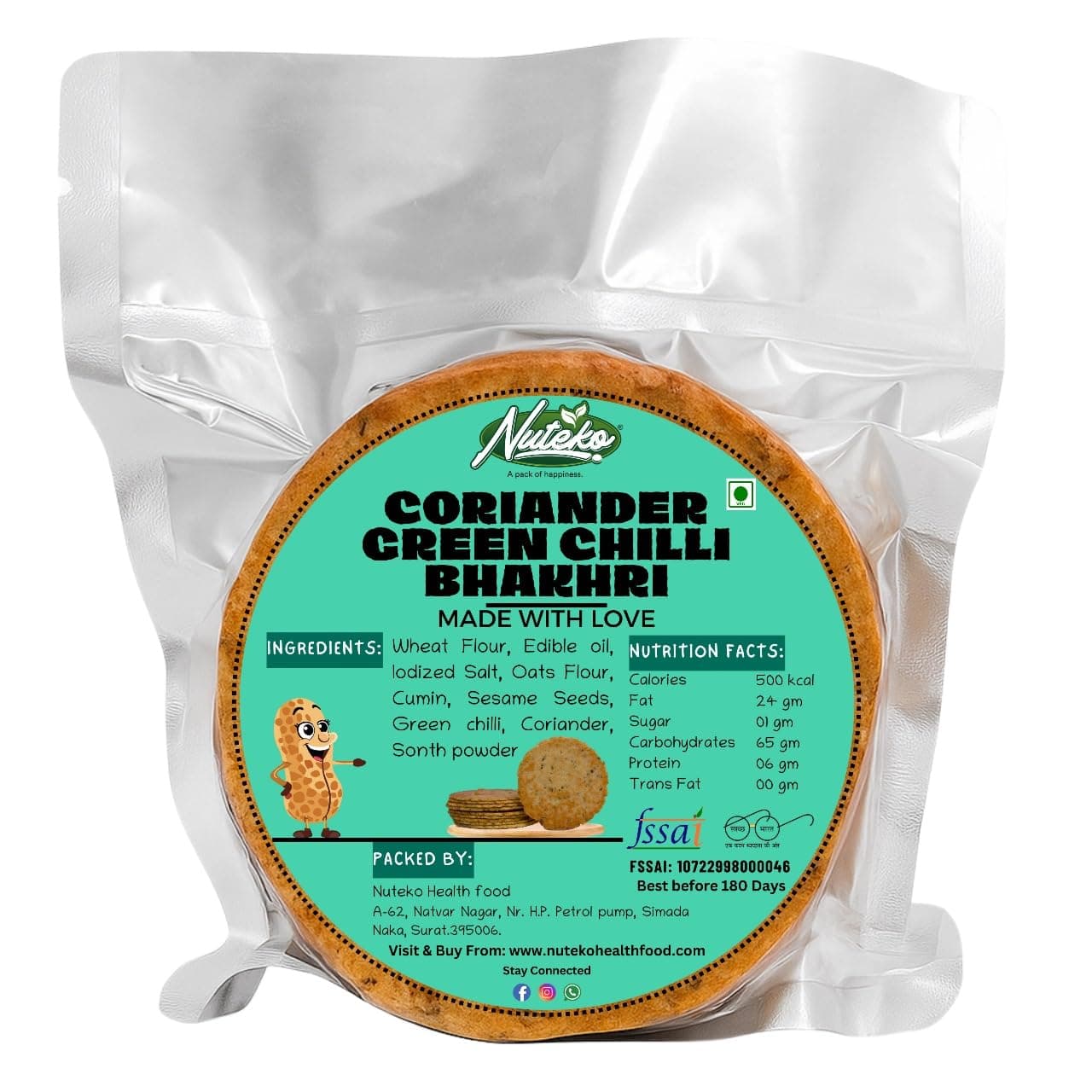Coriander Chilli Bhakri Snacks | Roasted Healthy Gujarati Snacks | No Maida | No Artificial Colours | No Onion & No Garlic | Vacuum Packed | Gluten Free Coriander Chilli Bhakhri