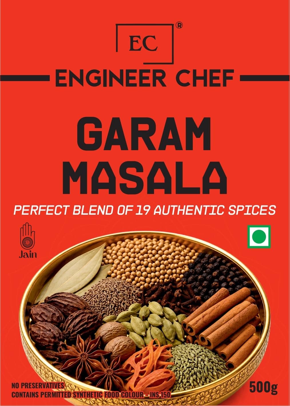 Engineer Chef Garam Masala, Perfect Blend of 19 Authentic Spices, No Preservatives, 500g