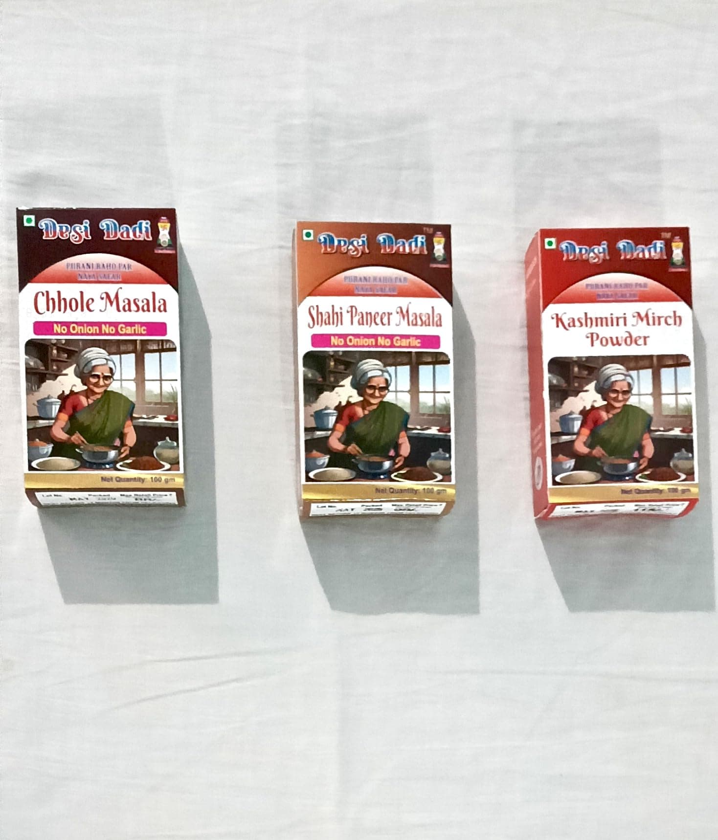 Desi Dadi Premium Indian Spice Combo Pack, Chhola Masala, Shahi Paneer Masala, Kashmiri Mirch Powder, No Onion No Garlic, 100g Each — image 2