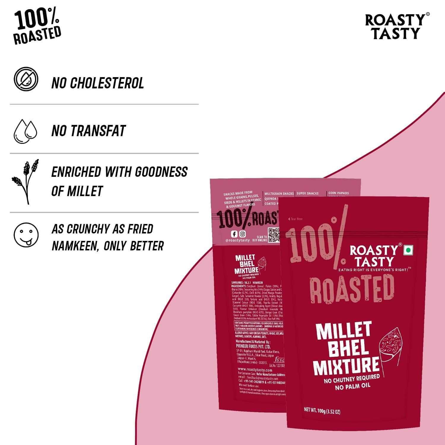 Roasty Tasty Millet Bhel Mix 100g | Ready-to-Eat Healthy Bhel Snack – No Chutney Required | Roasted Namkeen with Millets, Chana & Spices | High Fiber | No Onion No Garlic Bhel Namkeen | Instant Bhel Mix — image 3