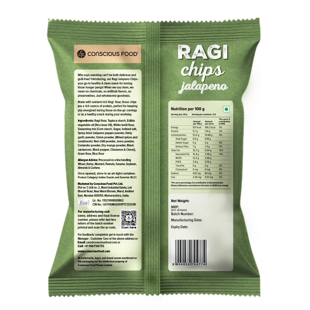 Conscious Food Ragi Chips | 50g | Wholesome & Crunchy Snack | Made with 100% Natural Ragi | Gluten-Free & Preservative-Free | High Fiber | — image 2