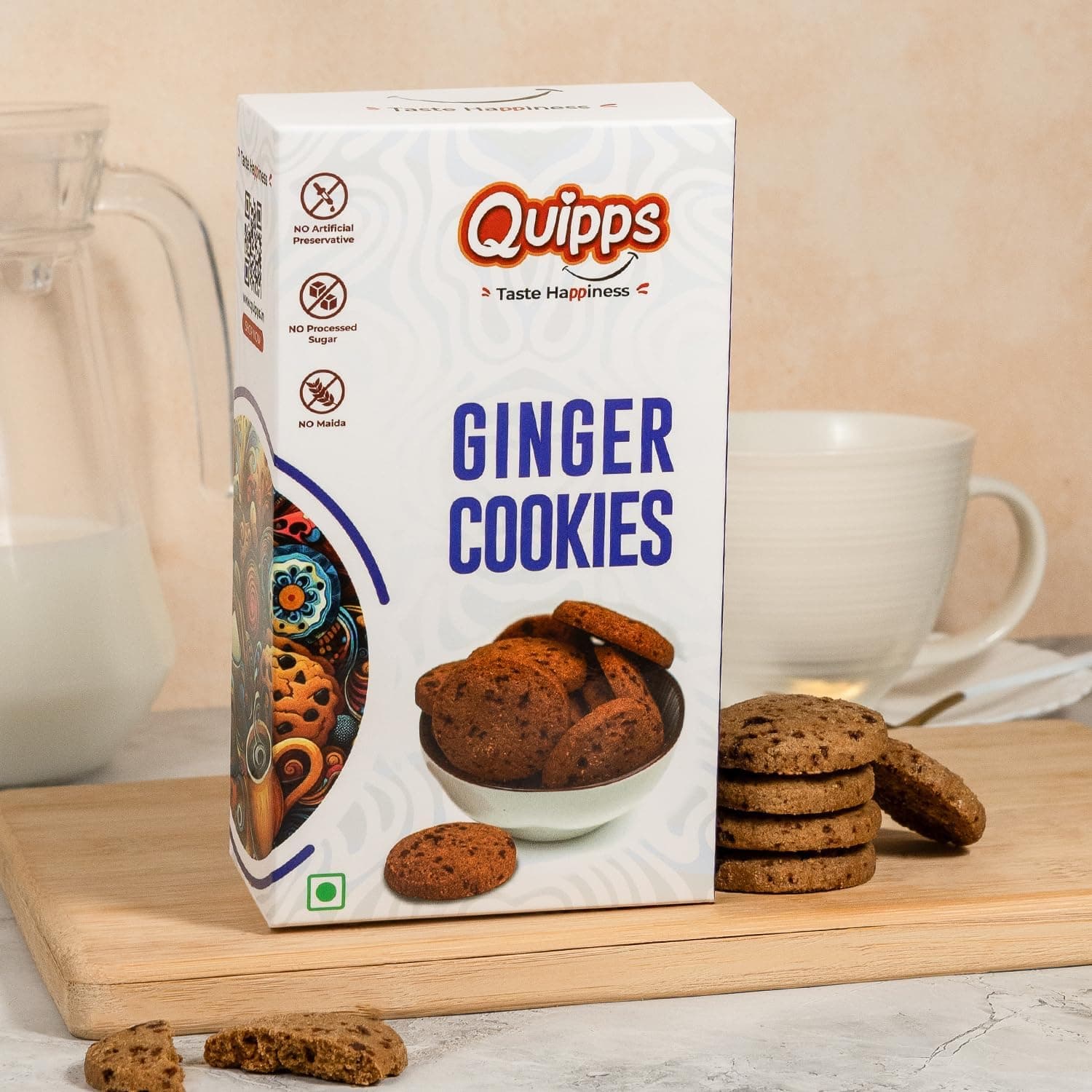 Quipps Premium Ginger Cookies | Pack of 2 (200g Each) | Healthy Biscuits with Real Ginger, Jaggery & White Butter | No Maida, No White Sugar, No Preservativess | All Natural Ingredients & Crunchy Biscuits | Freshly Baked Snacks for Tea, Breakfast & Gifting — image 7