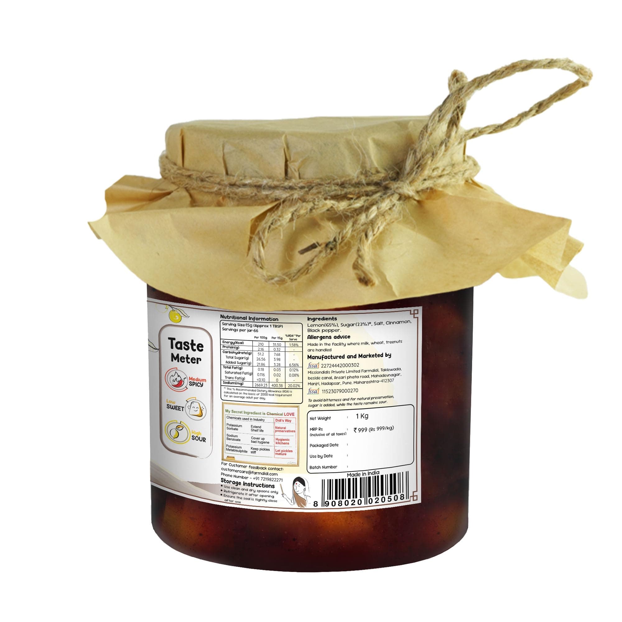 FarmDidi Salty Lemon Pickle 1 kg in Fresh | Homemade Oil-Free Nimbu ka Achar with No Onion or Garlic | Traditional Lemon Sour Pickle | Grandma’s Taste, Indian Homemade Achar — image 2