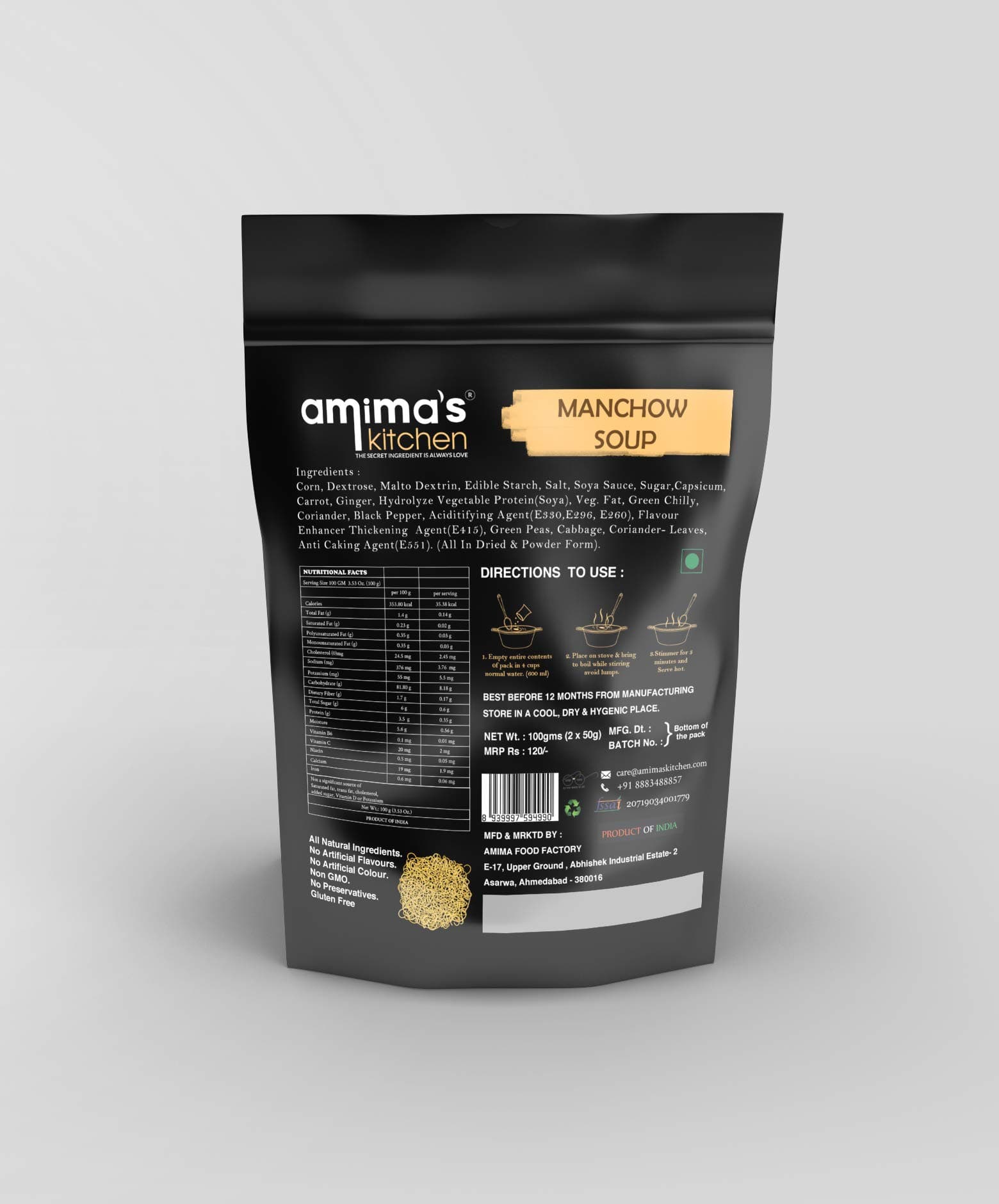 Amima's Kitchen Veg. Manchow Jain Soup (No Onion No Garlic) - 100 Grams [Serves 10] | Instant Soup Mix Powder | Ready To Cook | No Artificial Flavour & Colour | Gluten Free | Non GMO | Healthy Soup — image 2