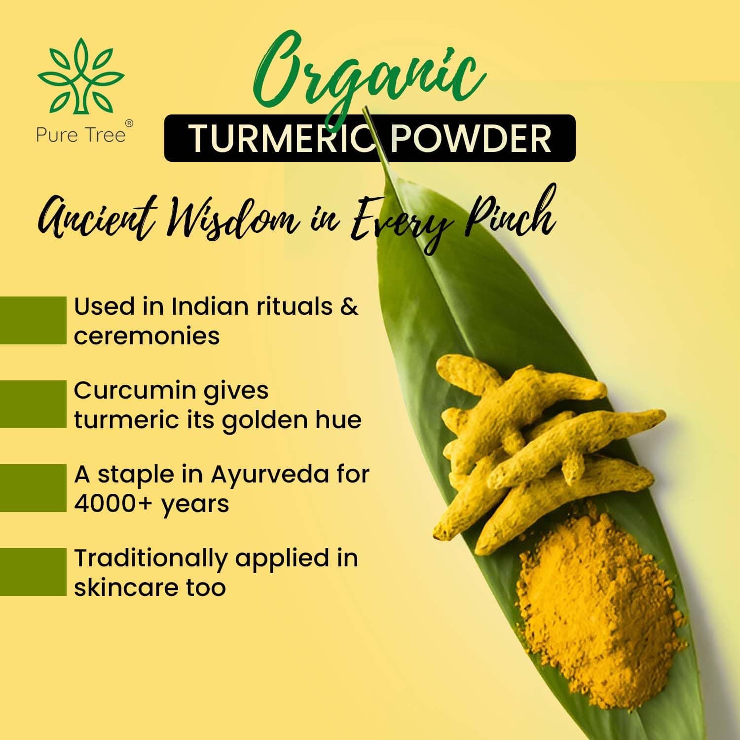 Pure Tree Certified Organic Haldi Powder | 200 g | Glass Jar | Turmeric Powder | Spice Masala Powder Raw for Milk | Strong Antioxidant — image 6