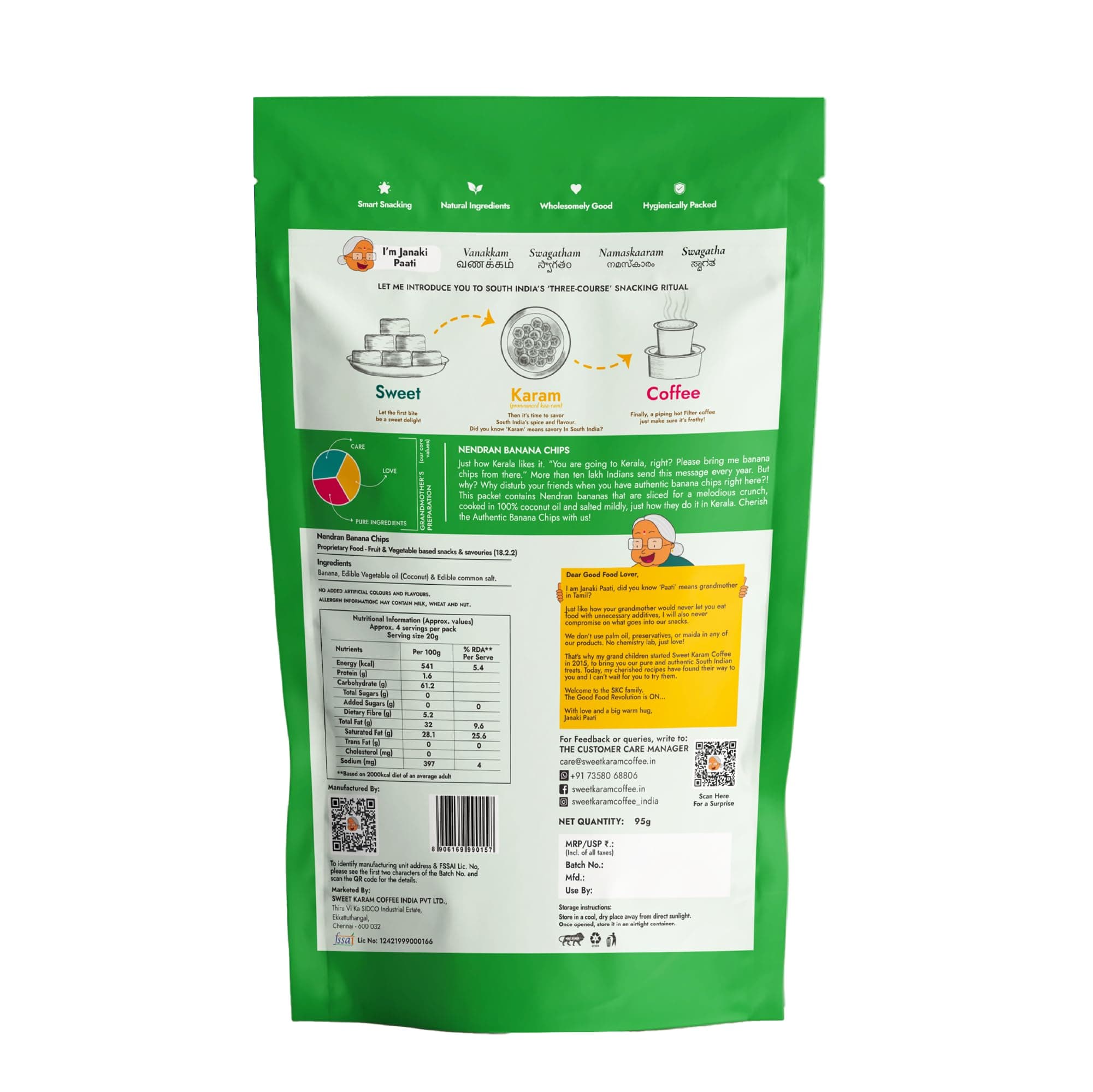 Sweet Karam Coffee Nendran Banana Chips – 95 grams | Made with 100% Coconut Oil | No Preservatives | Kerala Special Crispy, Thin Sliced Yellow Plantain Wafers | Healthy Tea Time Snack — image 4