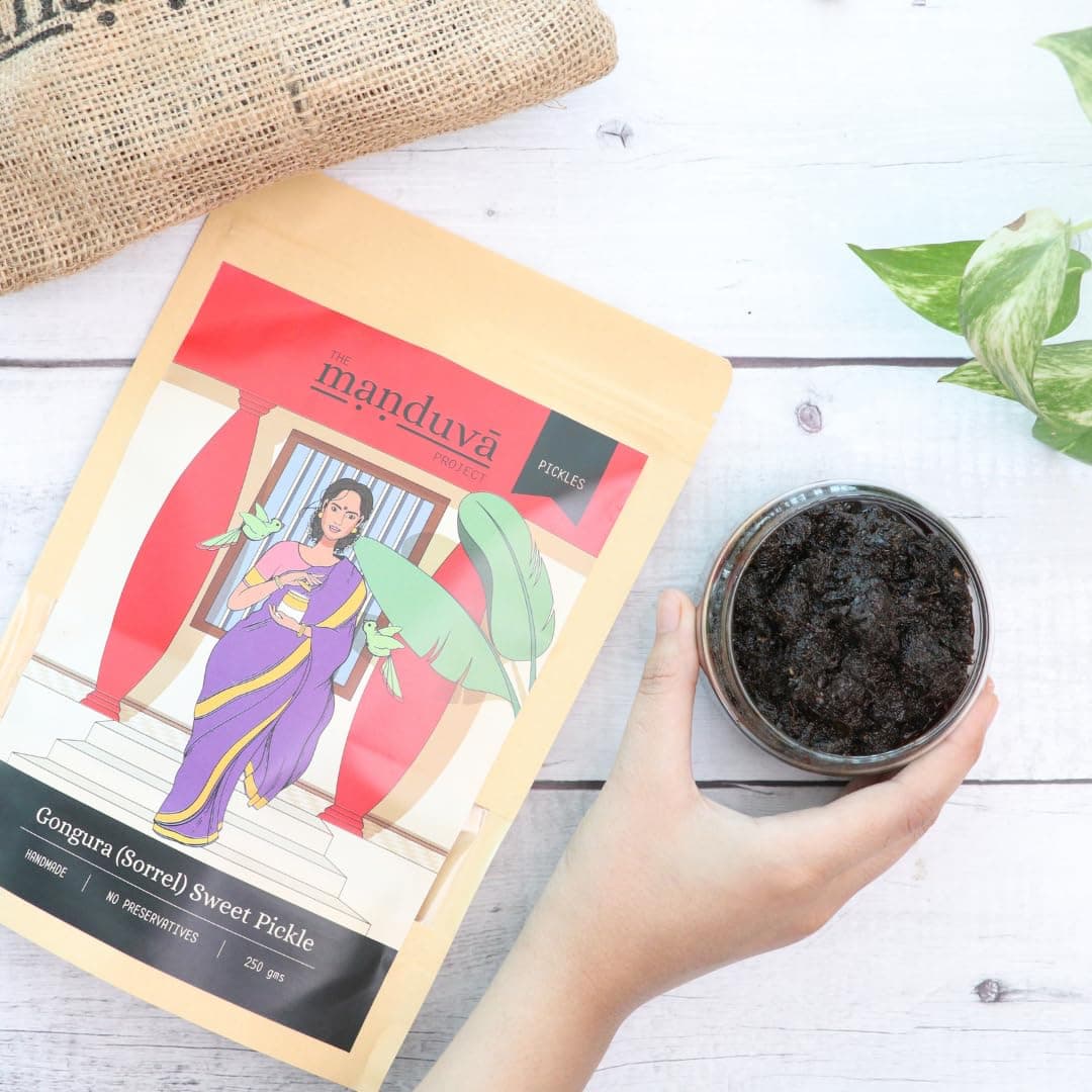 The Manduva Project Gongura Sweet Pickle 250g | No Onion | Andhra Homemade Sorrel Leaves Achar | With Jaggery & Tamarind | Sweet, Tangy & Spicy | No Preservatives — image 3