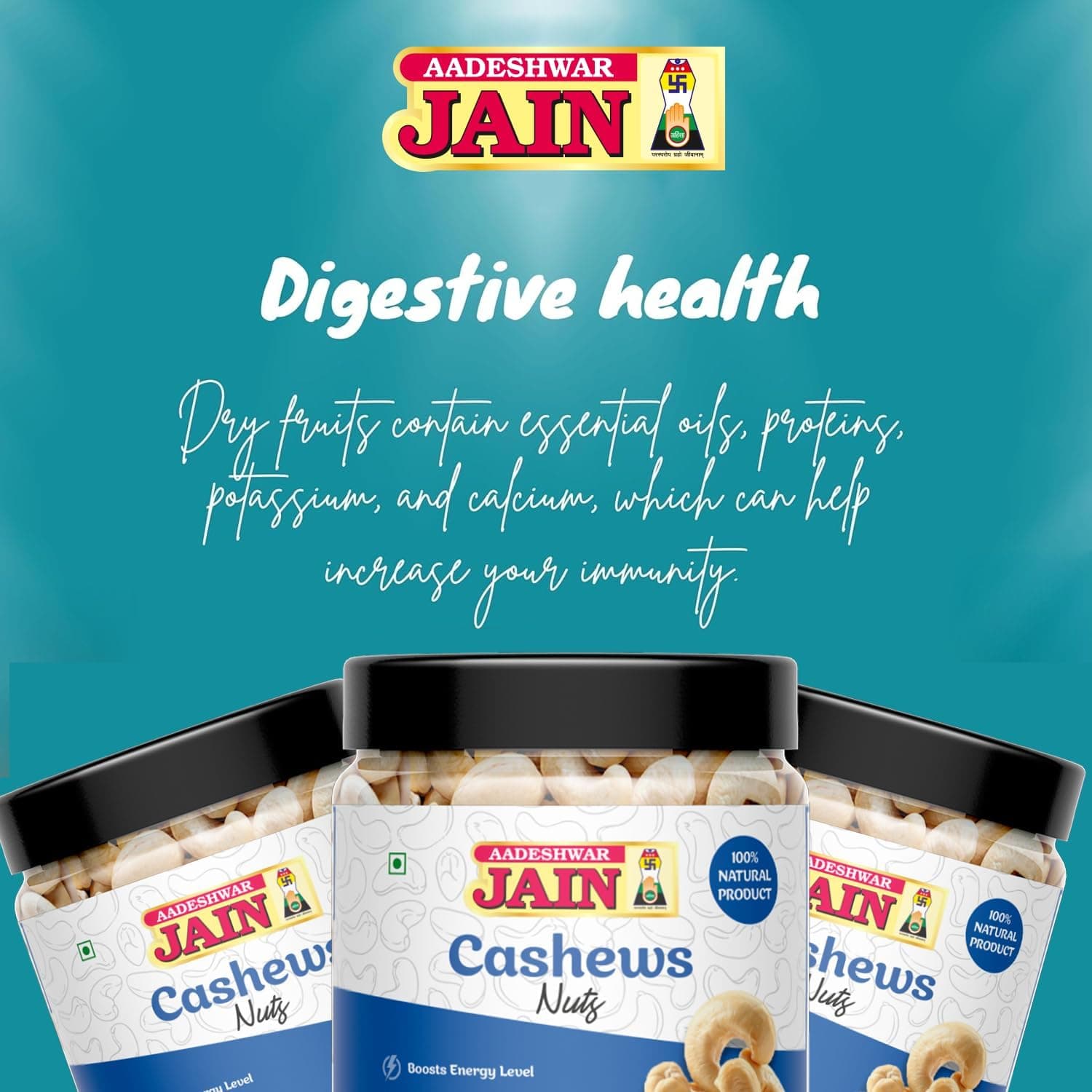 Aadeshwar Jain Cashews, Almonds, Pistachios & Anjeer Healthy Snacks | High Protein & Fiber | Fresh & Natural Combo Pack - 200Gm Each (Total 800gm) — image 2