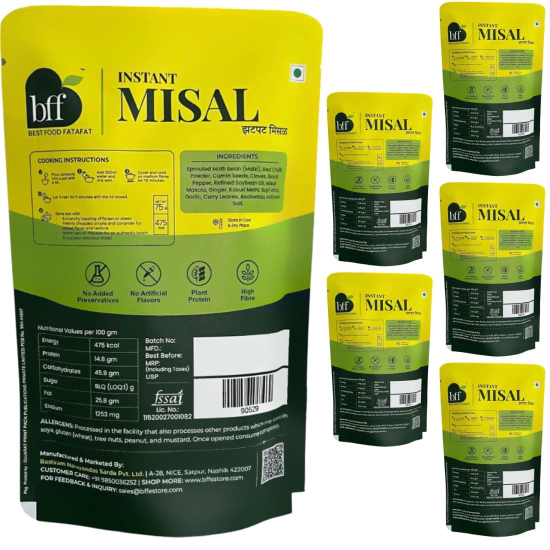BFF Instant Misal - No Onion, No Garlic| Pack of 6 (75g Each) | Spiced Maharashtra-Style Meal | Just Add Water & Heat | Ready in Minutes | Suitable for Breakfast, Lunch, or Snack — image 2