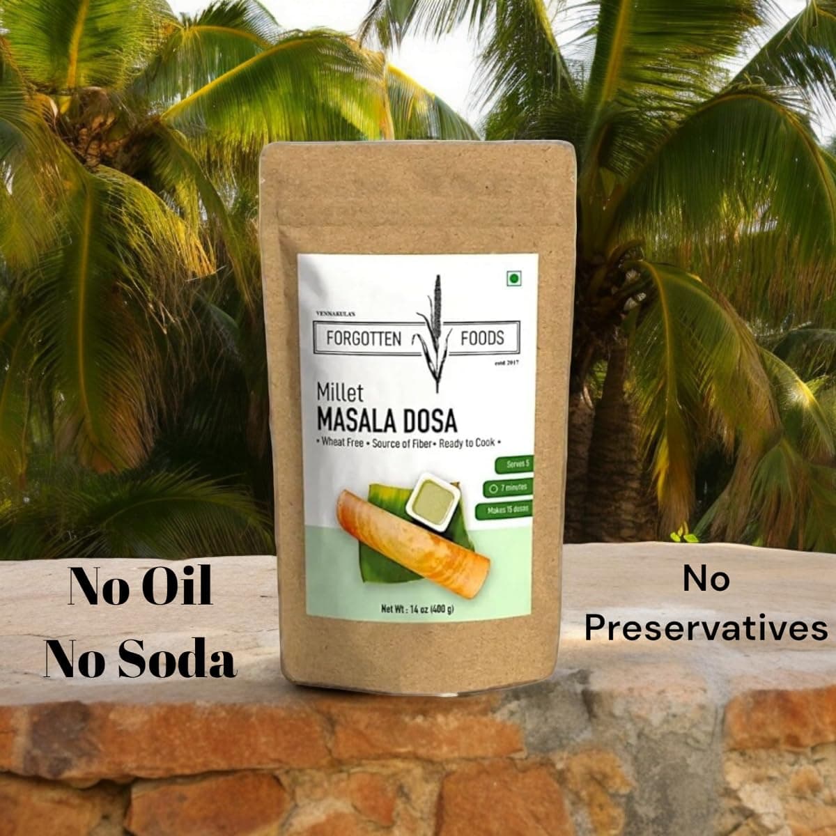Forgotten Foods Millet Masala Dosa 400g - Wheat Free Instant Dosa Mix with Kodo and Little Millets - High Fiber, Plant Proteins, Low GI, No Soda, No Preservatives - Makes 15 Dosas, Serves 5 — image 4