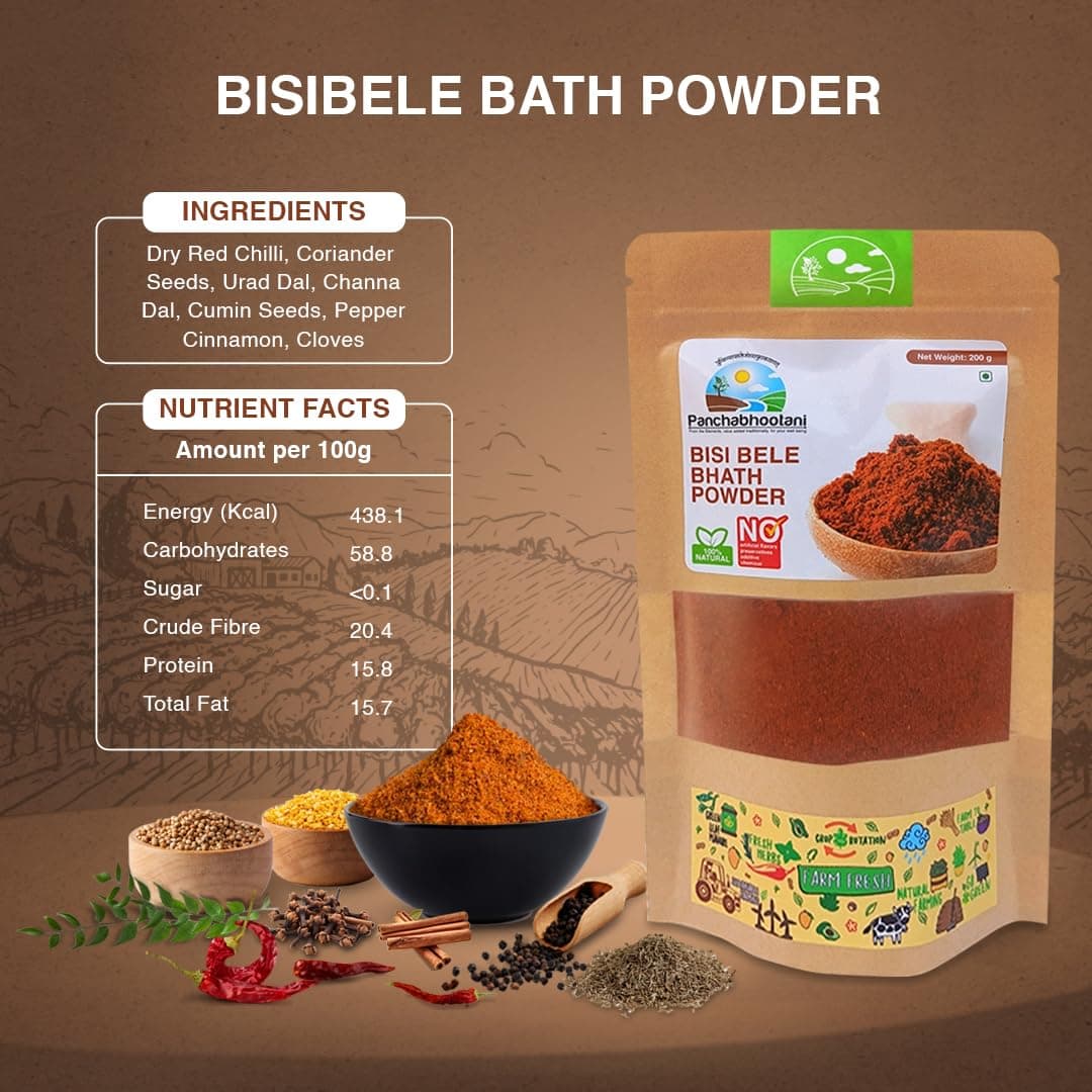 Panchabhootani Bisi Bele Bath Powder 200g| Authentic Flavours From South India, Goodness Of Wholesome Spices & Lentil, All Natural Ingredients, Roast Blend & Grounded, No Added Color & Preservatives — image 3