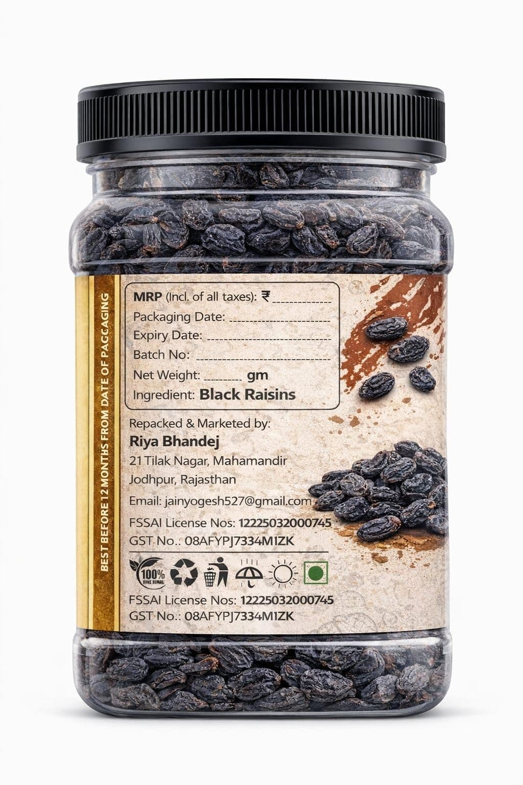 THE JAIN FOOD Seedless Black Raisins - 1 Pack | Dry Grapes Kali Kishmish Dry Fruits (500 Gm) — image 3