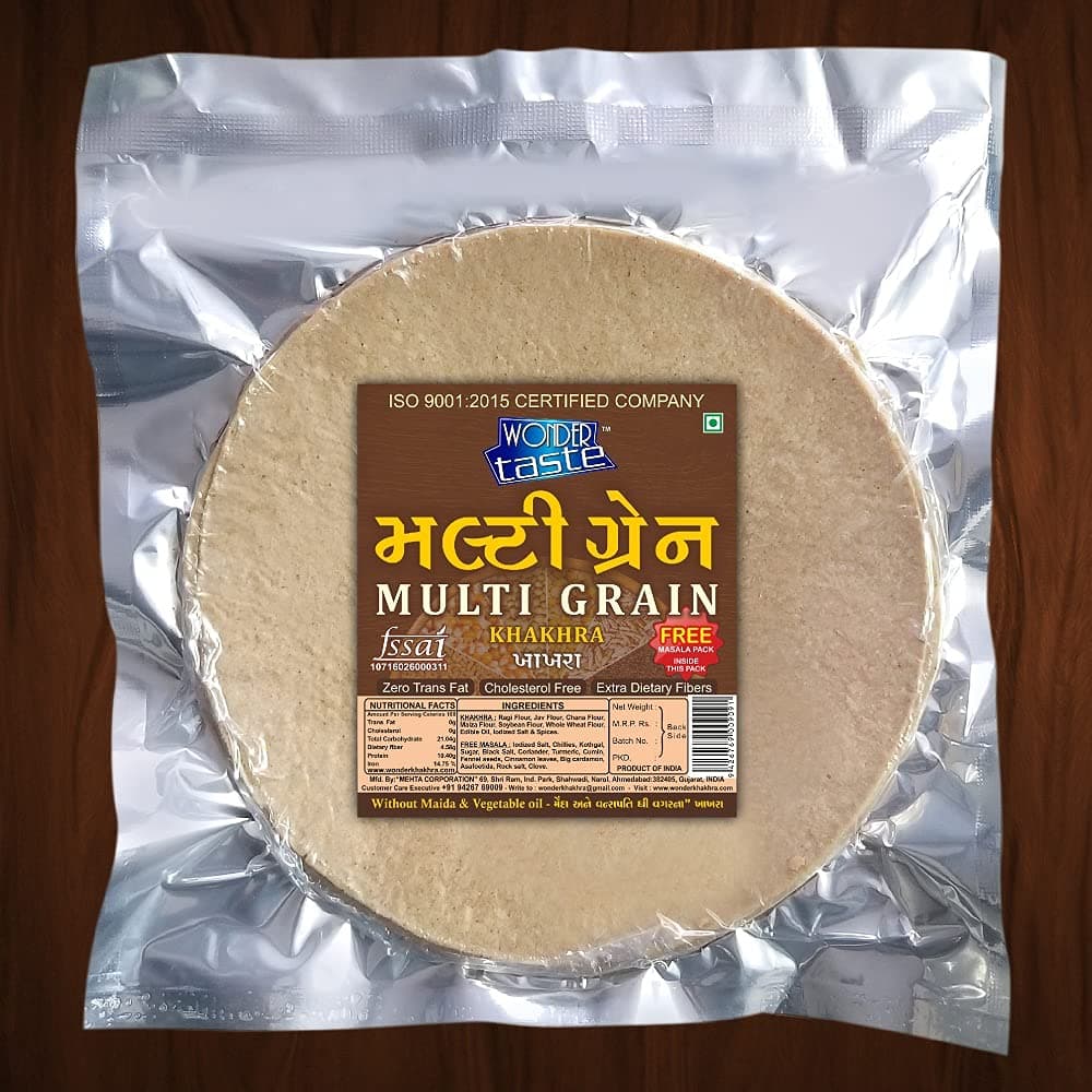WONDER TASTE Multi Grain Khakhra Pack of 4 (Each 200g) | No Maida | No Vegetable Oil | Super Healthy Diet Low Calorie Snacks | Delicious Roasted Gujarati Bites | Free Masala Packet Inside — image 3