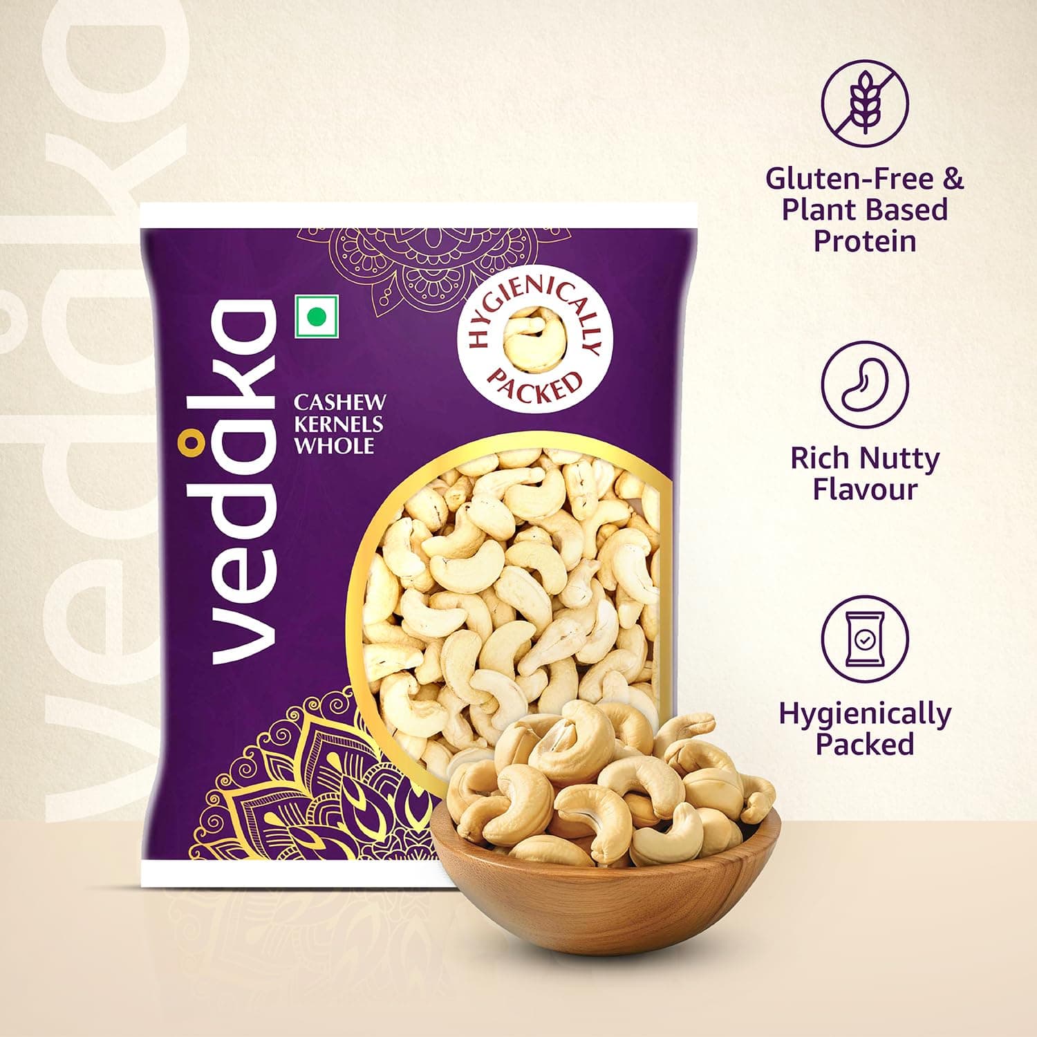Amazon Brand - Vedaka Whole Cashews | 200 Gram | Grade W320 Kaju | Gluten-Free & Plant Based Protein | Firm Texture, Rich Taste | Regular-Sized, Non-Split | Healthy Snack — image 5