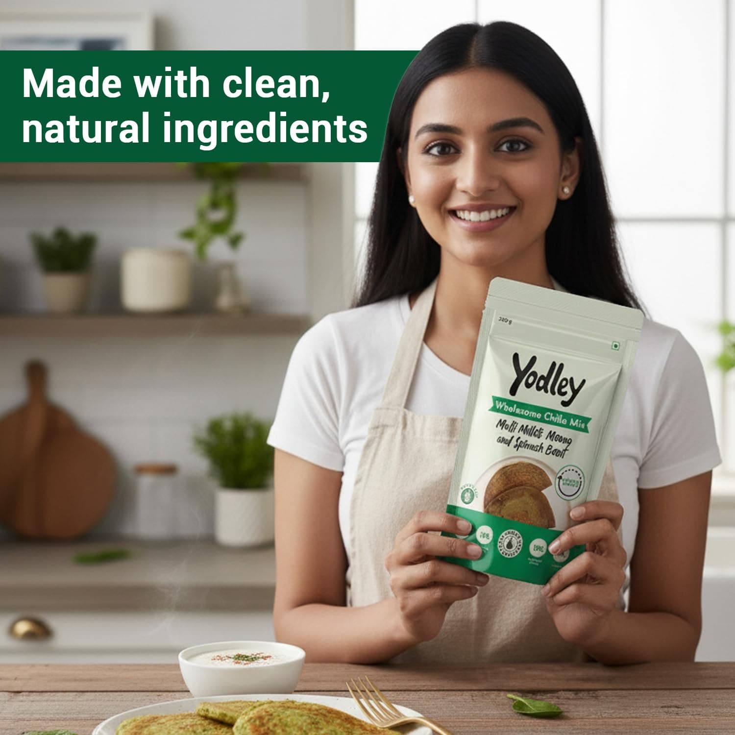 Yodley Multi Millets, Moong & Spinach Boost Wholesome Chilla Mix | High-Protein, Fiber-Rich, Instant Mix | No Preservatives, Healthy Breakfast & Snack (200g, Pack of 1) — image 4