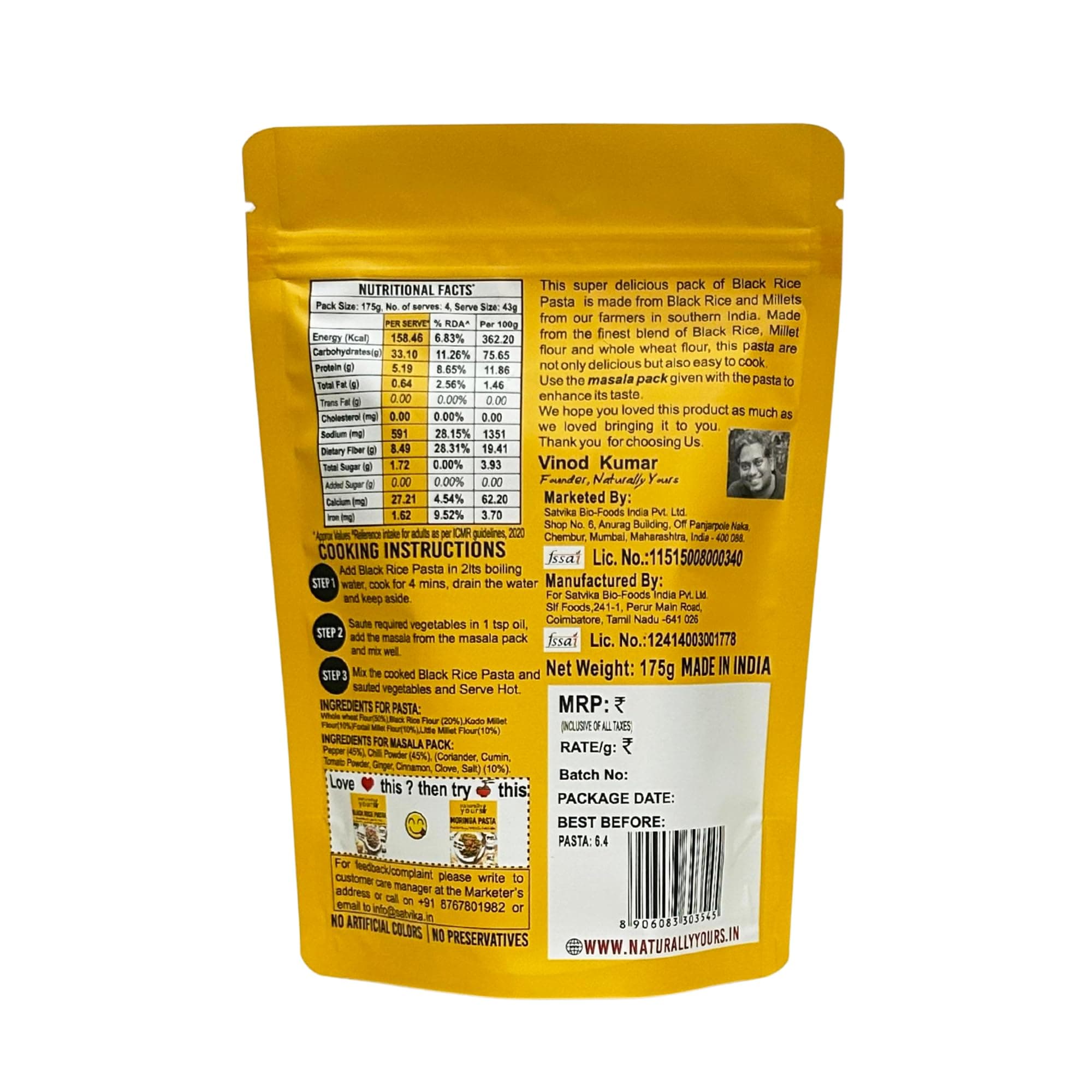 Naturally Yours Black Rice Pasta – Macaroni Made with Black Rice, Millet & Whole Wheat | High Protein, No Maida, Not Fried, No Onion No Garlic, 100% Jain Friendly | Ready in 5 Mins | 175g (PACK OF 3) — image 4