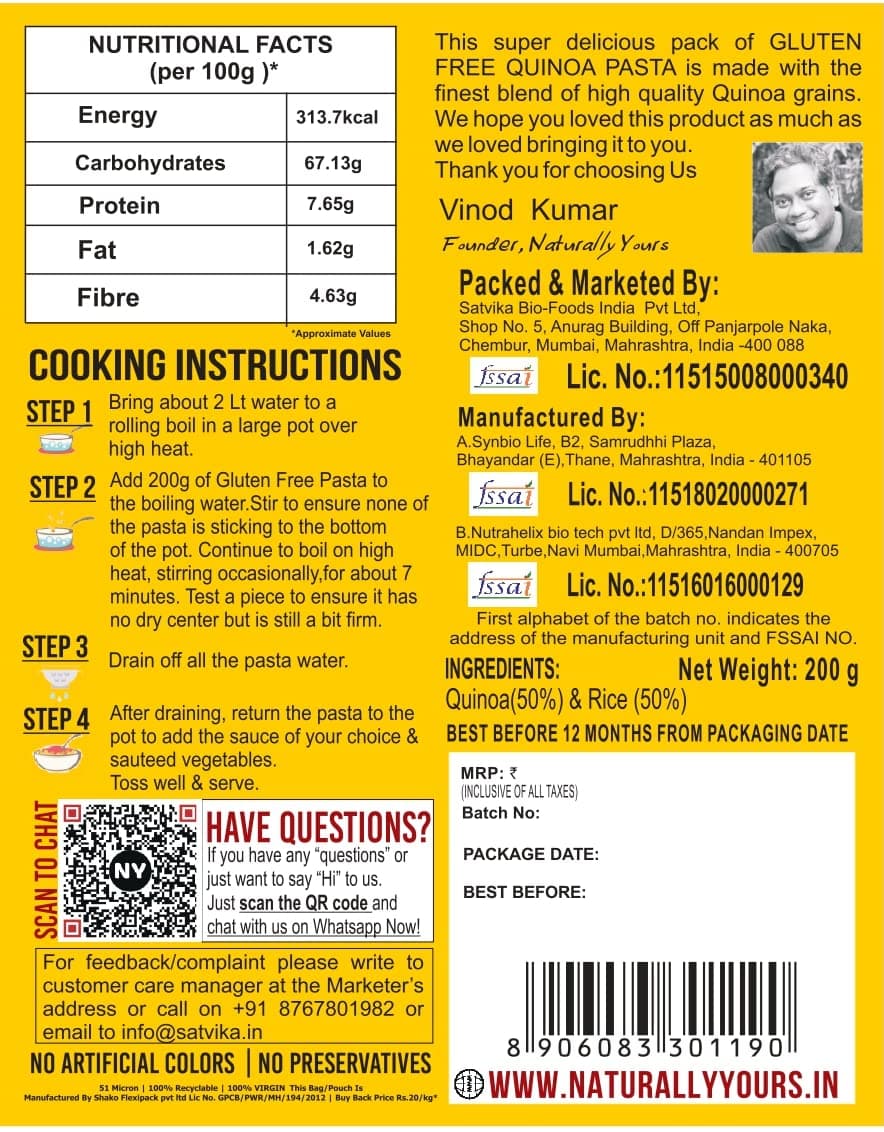 Naturally Yours Gluten Free Quinoa Pasta – 40% Quinoa | No Maida, No Onion No Garlic, 100% Jain-Friendly, Preservative-Free, Vegan | High Protein & Antioxidants | Non-Sticky Healthy Pasta | 200g Pack of 2 — image 4