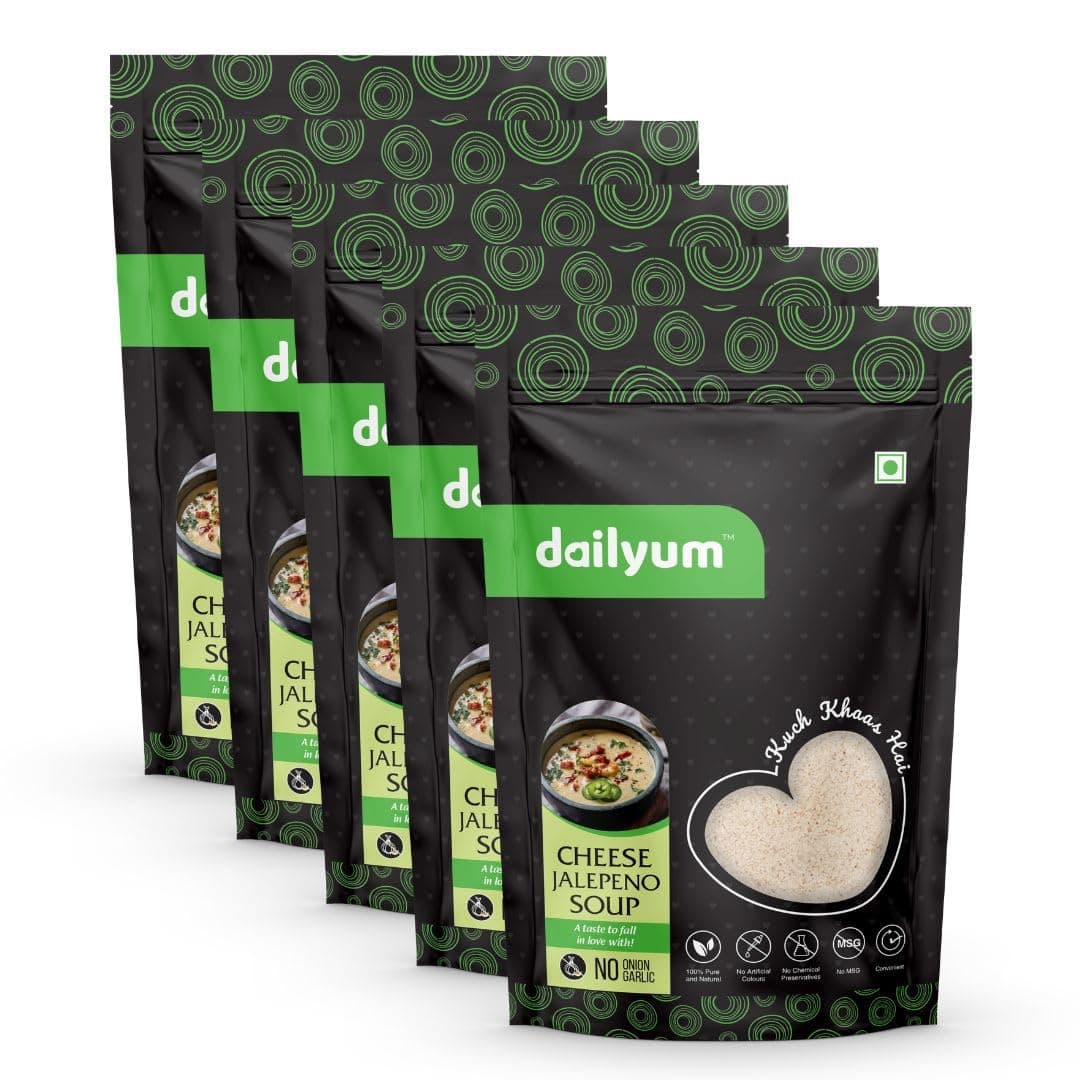 Dailyum Premium Instant Cheese Jalepeno Soup | No Onion No Garlic | Pack of 5 | Ready To Eat Instant Soup |100% Natural | No MSG | Gluten-free | Serves 4 * 5 | 50g Each | Jain — image 2