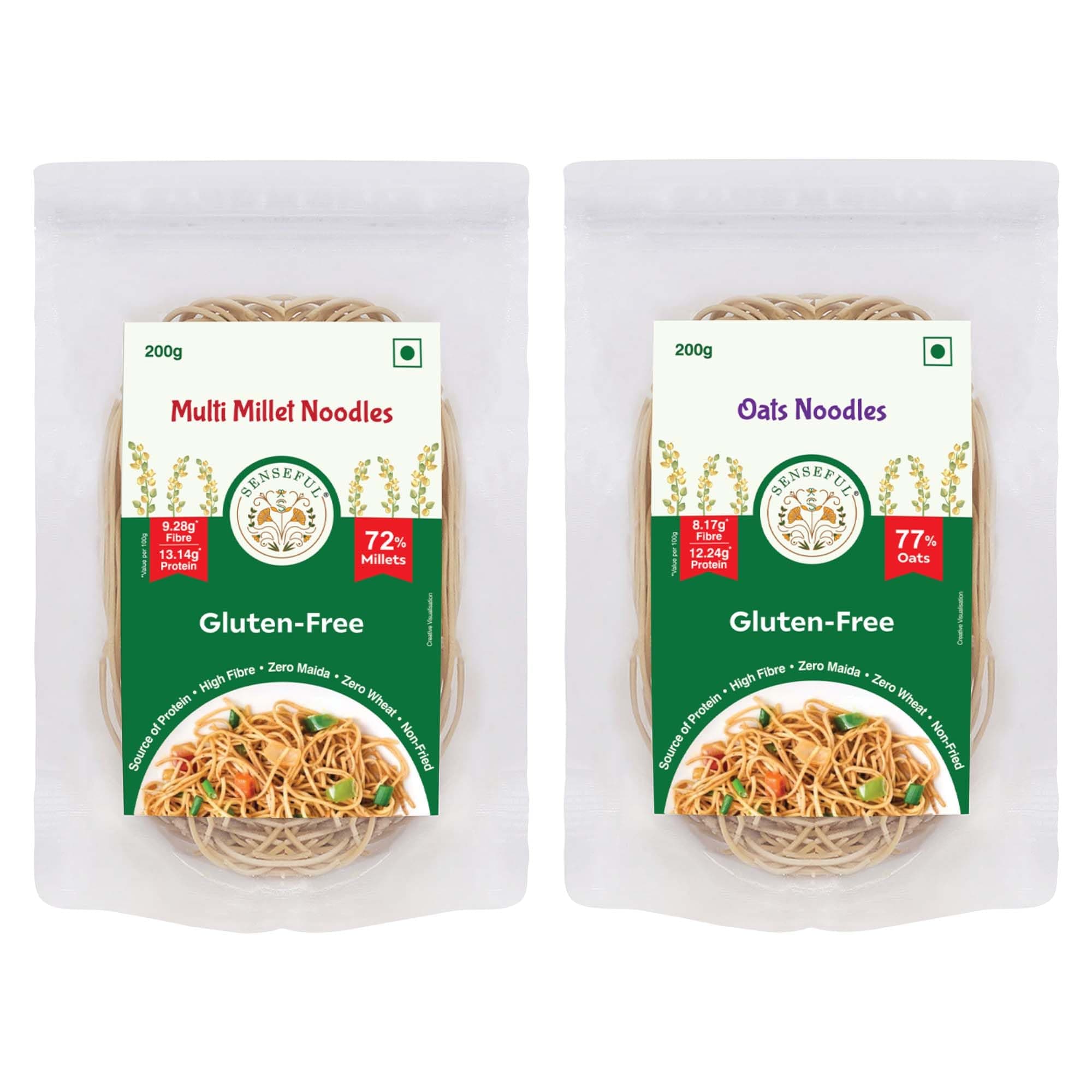 SENSEFUL Multi Millet + Oats Noodles Combo of 2 - Gluten-Free (Zero Maida & Zero Wheat), Source of Protein, High Fibre, Low Fat, Low Sugar & Non-Fried - 200 gm each — image 2