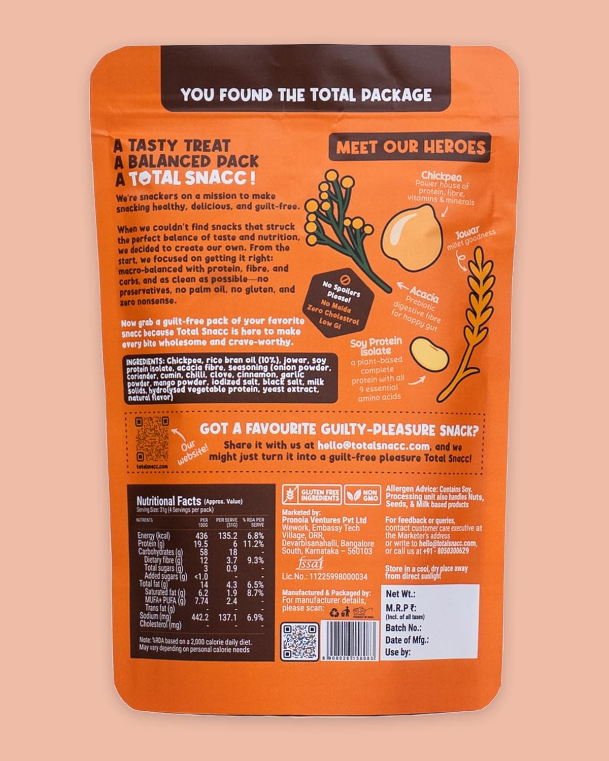 TOTAL SNACC Roasted Bhujia Indian Masala 250g | High Protein 19g, High Fibre 12g | 70% Less Oil | No Palm Oil | Baked Bhujiya | Healthy Namkeen | High Protein Snacks | Diabetic Friendly | Millet Bhujia | Low Calorie — image 2
