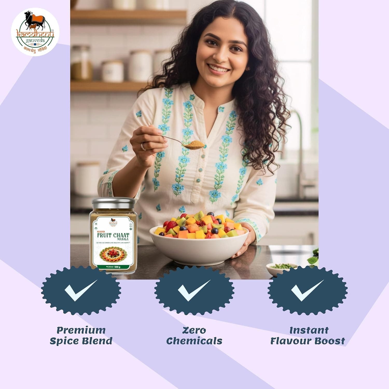 Satvik Sanatani Swaminarayan Jain Vegan Chatpata Fruit Masala 350g | Cumin, Coriander, Pudina, Pink & Black Salt | No Onion No Garlic | No Preservatives | Glass Jar with Steel Cap — image 9