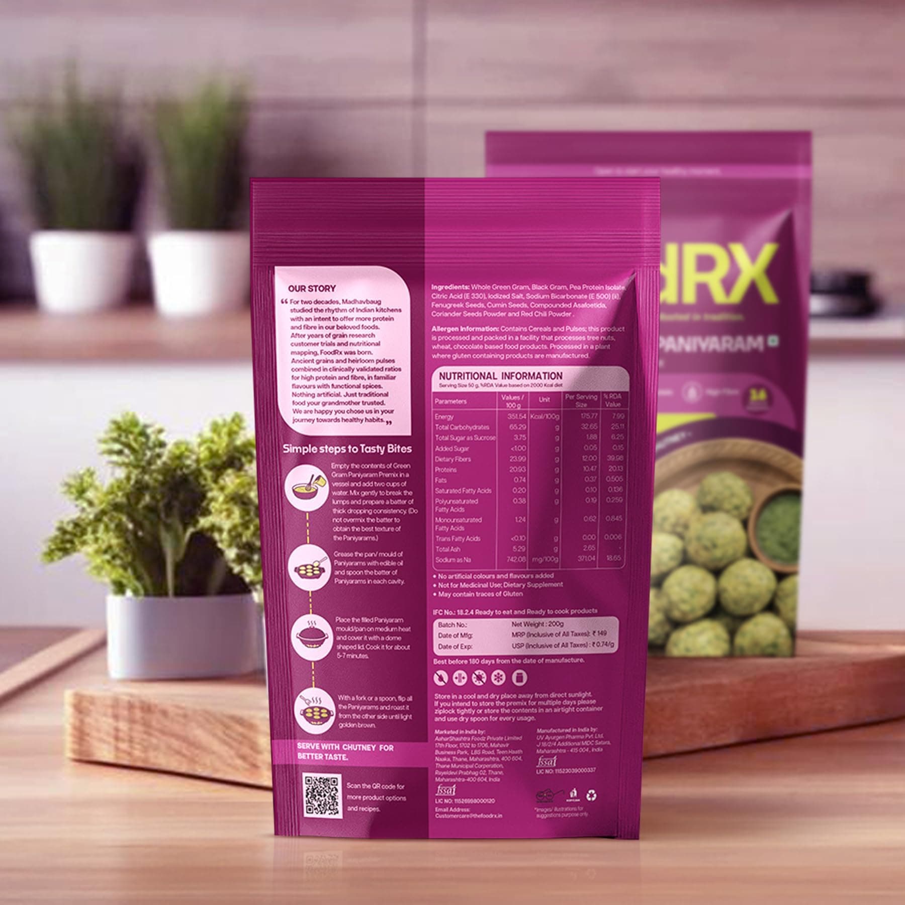 FOODRX Green Gram Paniyaram Mix – Made with Low Glycaemic Green Gram | Rich in Plant Protein & Dietary Fibre | Healthy, Light & Nutritious Ready-to-Cook Snack (Pack of 1, 200gm) — image 4