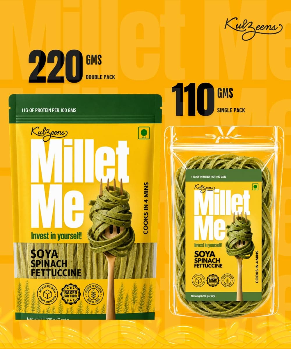 Millet Me by Kuizeens SOYA Spinach Fettucine - 220G (Pack of 1) |Protein-Rich | Easy-to-Make | Fresh & Flavourfull | No MSG |No Preservatives|Vegan & Wholesome|Ready in Minutes | Jain | No Onion & Garlic — image 3