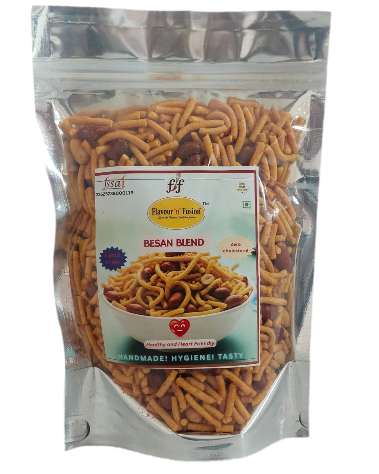 FLAVOUR N FUSION Besan Blend Namkeen | Crispy and Crunchy Savoury Snack | NO Onion NO Garlic | Handmade and Hygienically Prepared | No Artificial Colors or Flavours | Freshly Packed | 250 gm