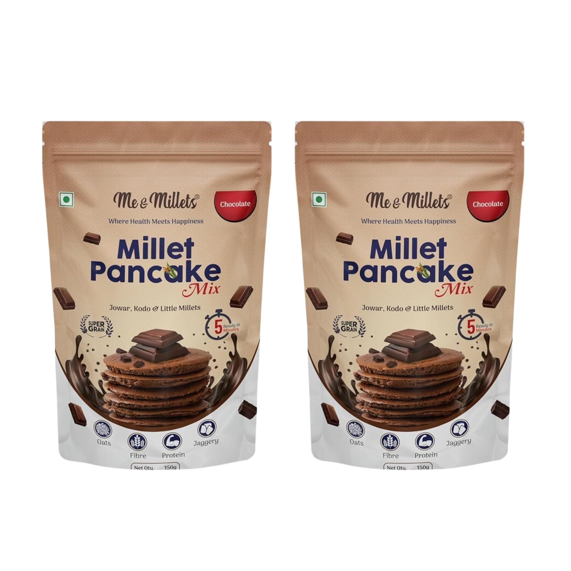 ME & MILLETS Chocolate Flavor Millet Pancake Mix (150g X 2) Sweetness Of Jaggery, No Maida, No Wheat, No Preservatives, Vegetarian, Eggless, Healthy Breakfast for Family (Jain Friendly) — image 2