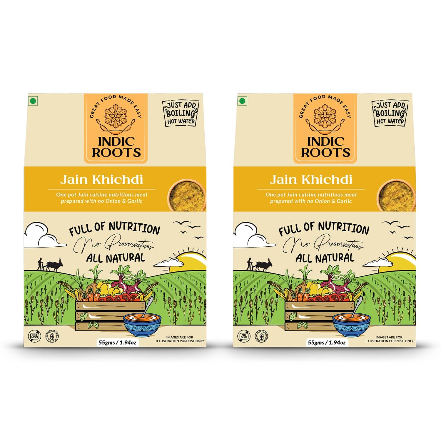 Indic Roots Jain Khichdi |Instant Ready to Eat Full Meal |No Preservatives, All Natural, Packed Food with no Onion Garlic |Gluten Free MRE Food - 55 gm (Pack of 1) — image 4