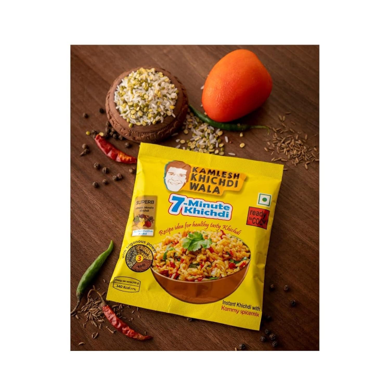 Classic Masala Khichdi– Pack of 5 | Ready to Cook | Includes Khichdi Premix & Kammy Spicemix | 100% Natural | 9-Month Shelf Life | Cooks in 7 Minutes | No Added Preservatives or Added Colors — image 5