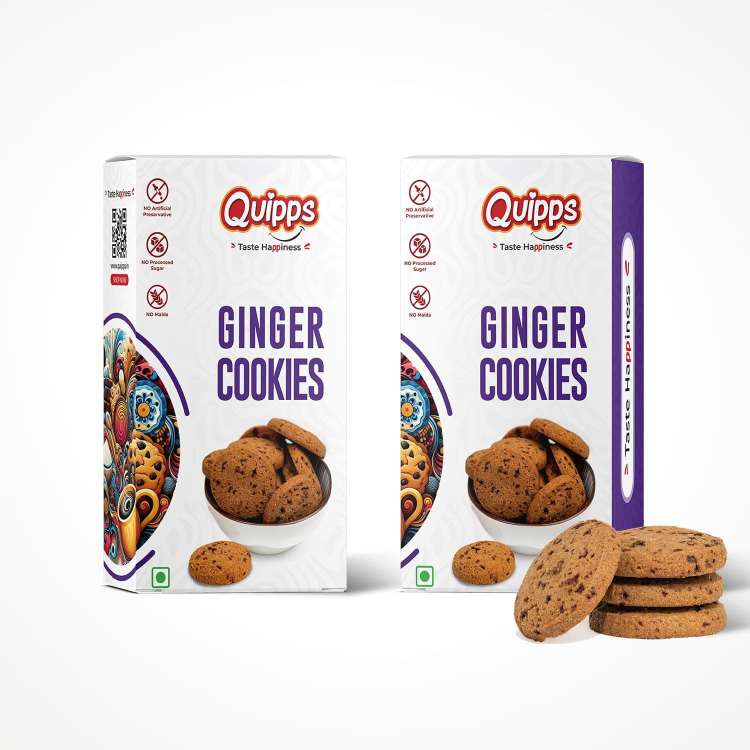 Quipps Premium Ginger Cookies | Pack of 2 (200g Each) | Healthy Biscuits with Real Ginger, Jaggery & White Butter | No Maida, No White Sugar, No Preservativess | All Natural Ingredients & Crunchy Biscuits | Freshly Baked Snacks for Tea, Breakfast & Gifting — image 2