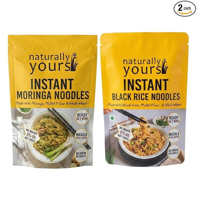 Naturally Yours Instant Ramen Noodles Combo | Moringa & Black Rice | No Maida, Not Fried | No Onion No Garlic, Jain Friendly | Ready in 2 Minutes | Healthy Instant Noodles | 175g Each Pack of 2