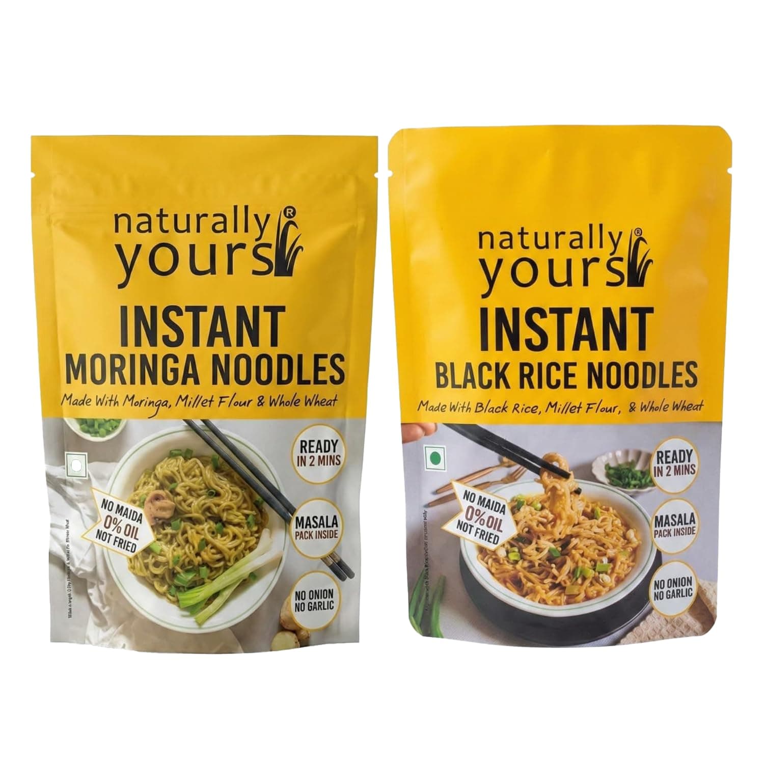Naturally Yours Instant Ramen Noodles Combo | Moringa & Black Rice | No Maida, Not Fried | No Onion No Garlic, Jain Friendly | Ready in 2 Minutes | Healthy Instant Noodles | 175g Each Pack of 2 — image 2