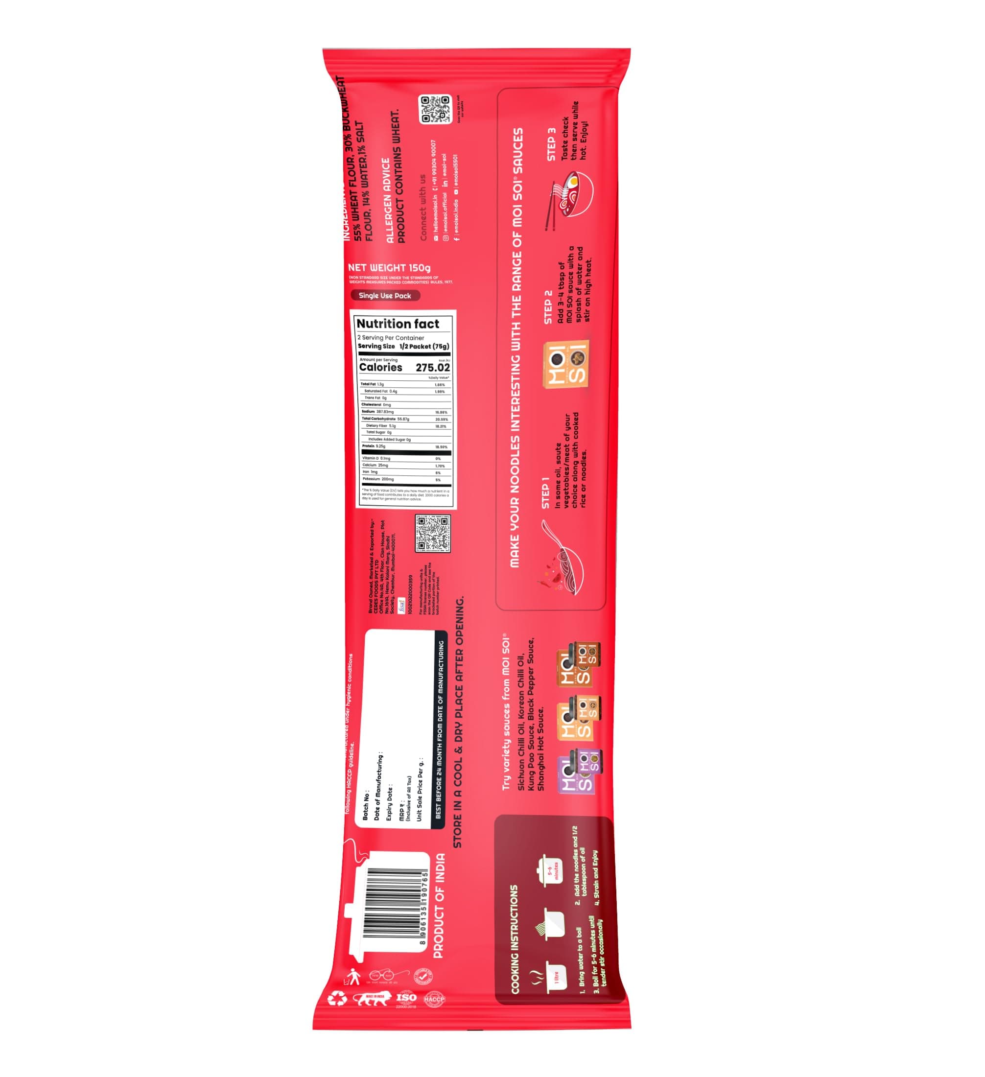 MOI SOI® Healthy Soba Noodles | Made with 30% Buckwheat Flour & 55% Whole Wheat | No Maida, Not Fried | 100% Natural | No Artificial Preservatives or MSG | 150gms (Pack of 1) — image 2