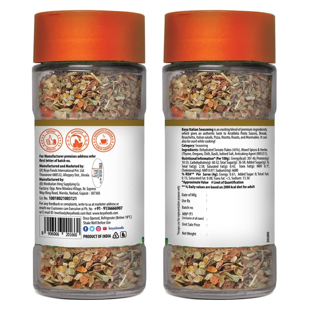 Keya Italian Seasoning, All Natural & Healthy Italian Spice Blend for Pizza, Pasta| Glass Bottle | Premium Herbs and Spices 35gm — image 5
