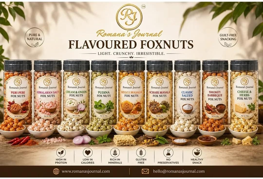 Romana's Journal Roasted Makhana (Fox Nuts) Snack | Crunchy & Flavorful Roasted Lotus Seeds | Multiple Flavor Options Available | Light Everyday Snacking Choice | Tea Time, Travel & Office Snack | Carefully Roasted (Masala Mania) — image 6