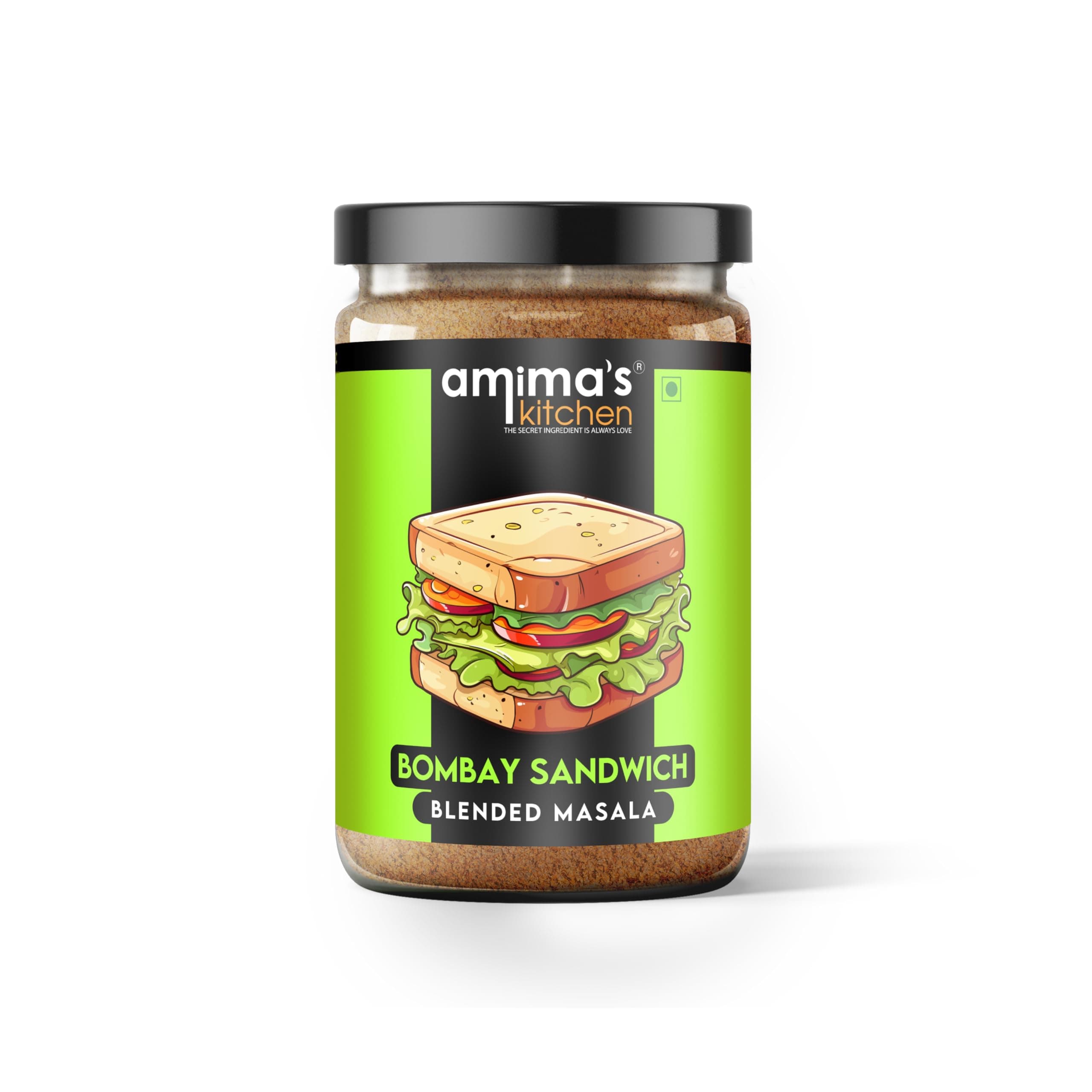 Amima's Kitchen Jain Sandwich Masala Sprinkler Jar -125g | Sandwich Spice Mix Powder | No Onion & No Garlic | Blended Spice Mix | No Artificial Flavour Added | Perfect For Grilled Sandwiches, Club Sandwiches, Toast Sandwich, Burgers, French Fries, Pizzas