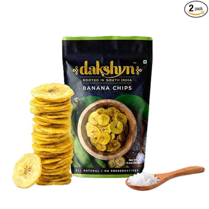 Dakshyn Nendran Yellow Banana Classic Satled Wafer Chips (200g x Pack of 2) | Jain Snacks No Onion No Garlic | Oil Free Snacks | Healthy, Gluten Free, Vegan, Plant Based | Kerela Banana Salted Chips