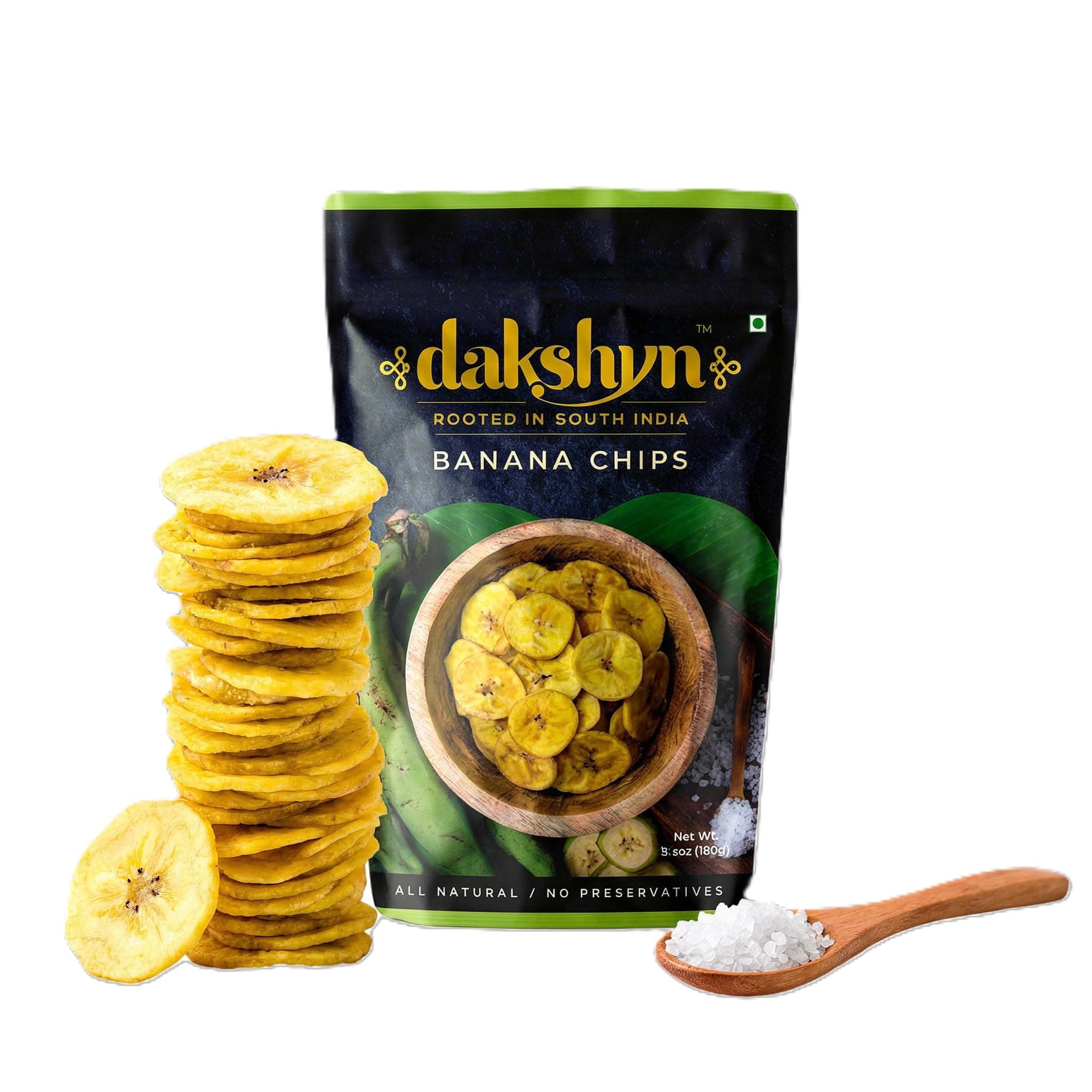Dakshyn Nendran Yellow Banana Classic Satled Wafer Chips (200g x Pack of 2) | Jain Snacks No Onion No Garlic | Oil Free Snacks | Healthy, Gluten Free, Vegan, Plant Based | Kerela Banana Salted Chips — image 2
