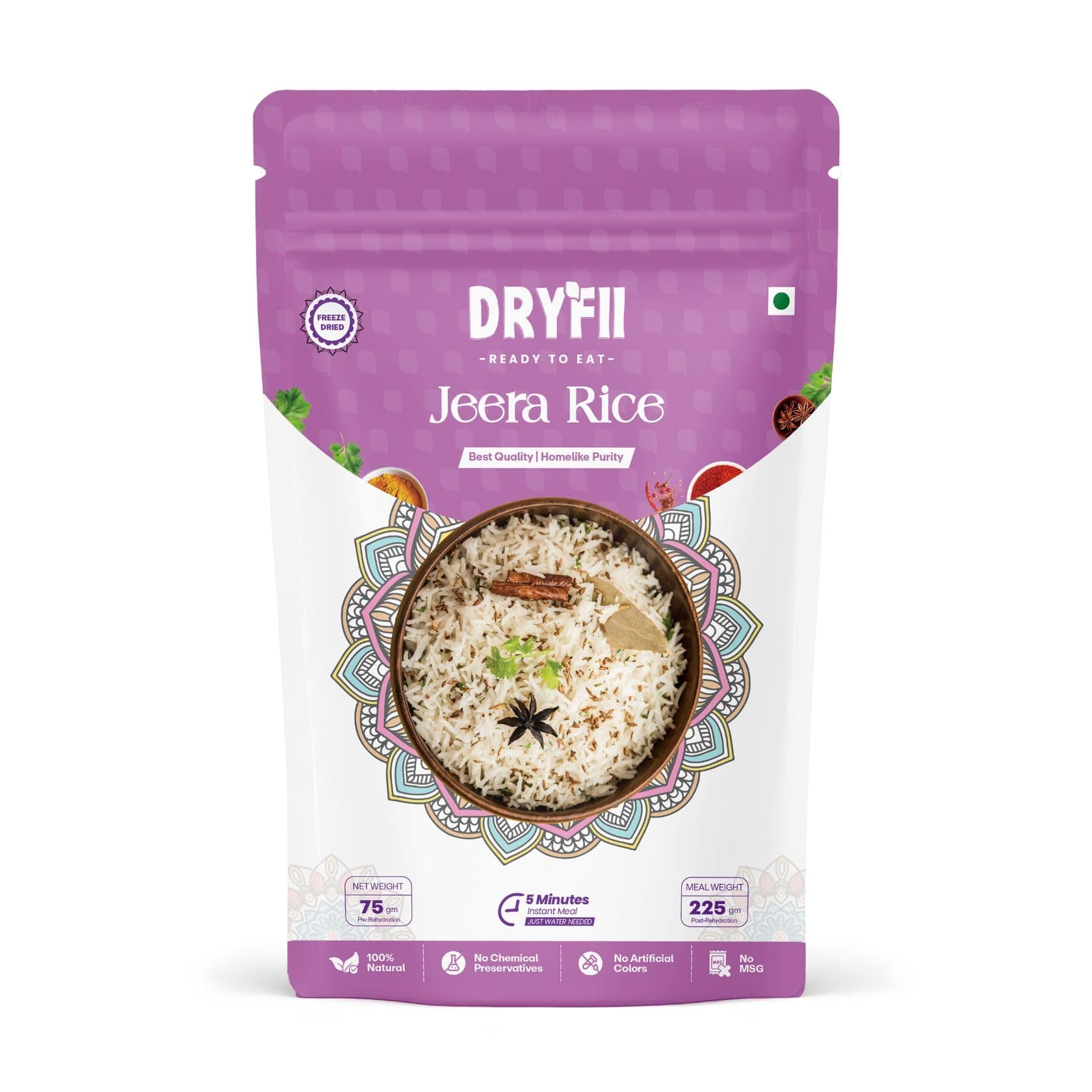 Dryfii Ready-to-Eat Instant | Jain Paneer Butter Masala & Jeera Rice | Pure Veg | Freeze Dried | No Onion, No Garlic | Rehydrated Weight 440 g — image 3