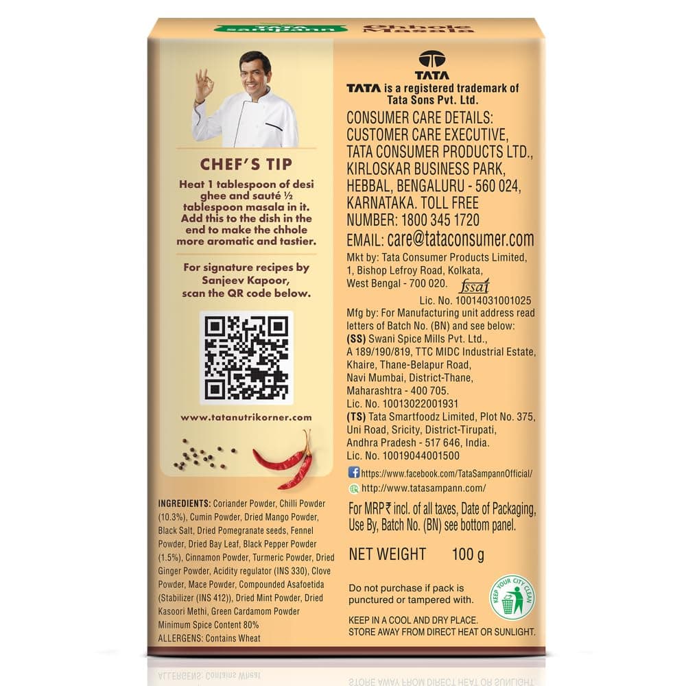 Tata Sampann Chhole Masala with Natural Oils, 100g, Chole Masala Powder, Crafted by Chef Sanjeev Kapoor, With Chef’s Exclusive Tip, Rich Aroma & Flavour — image 11
