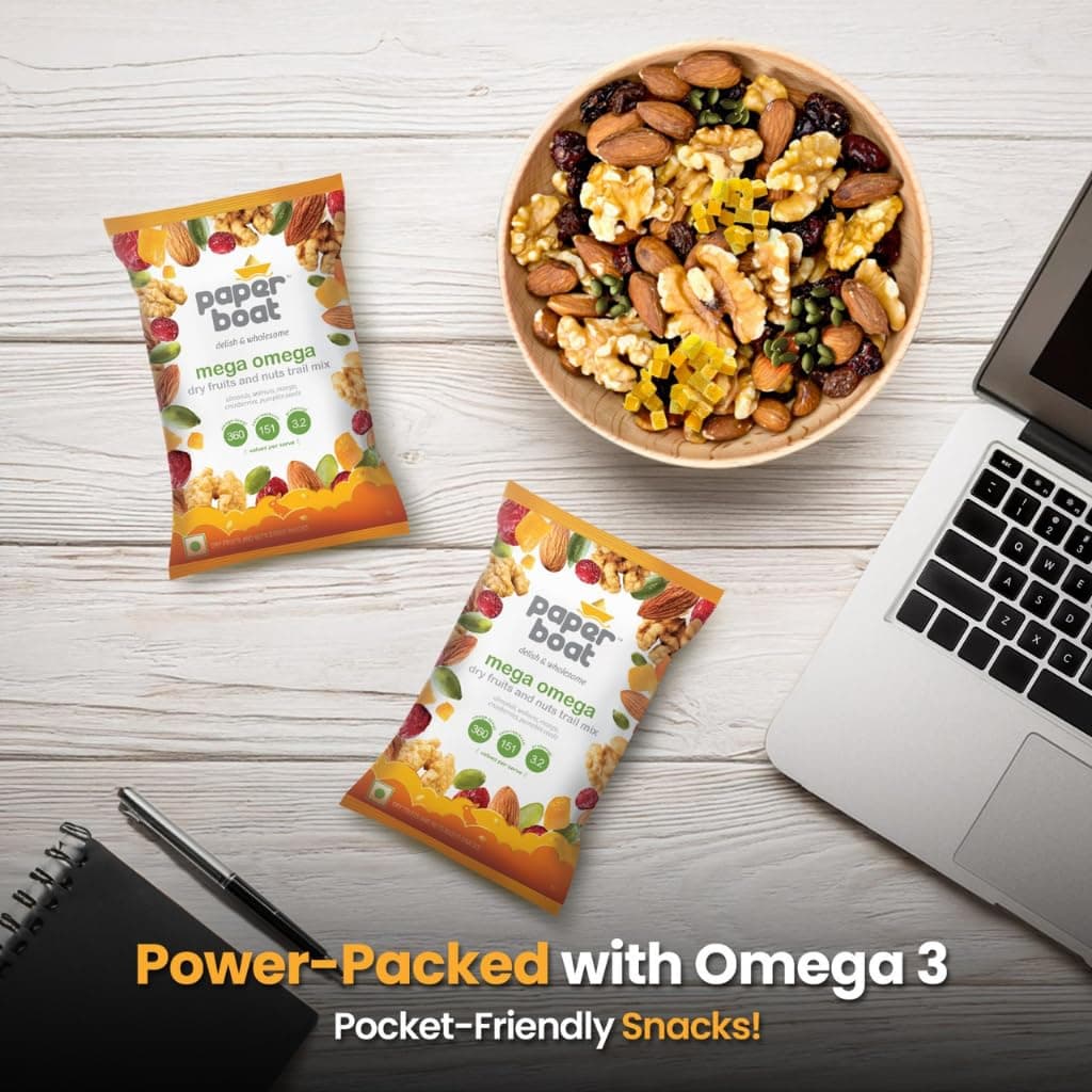 Paper Boat Mega Omega Dry Fruits Mix, Premium Trail Mix with Omega 3 | Healthy Mixed Nuts with Almonds | Walnuts | Cranberry | Pumpkin Seeds (Pack of 10, 30g each) — image 6