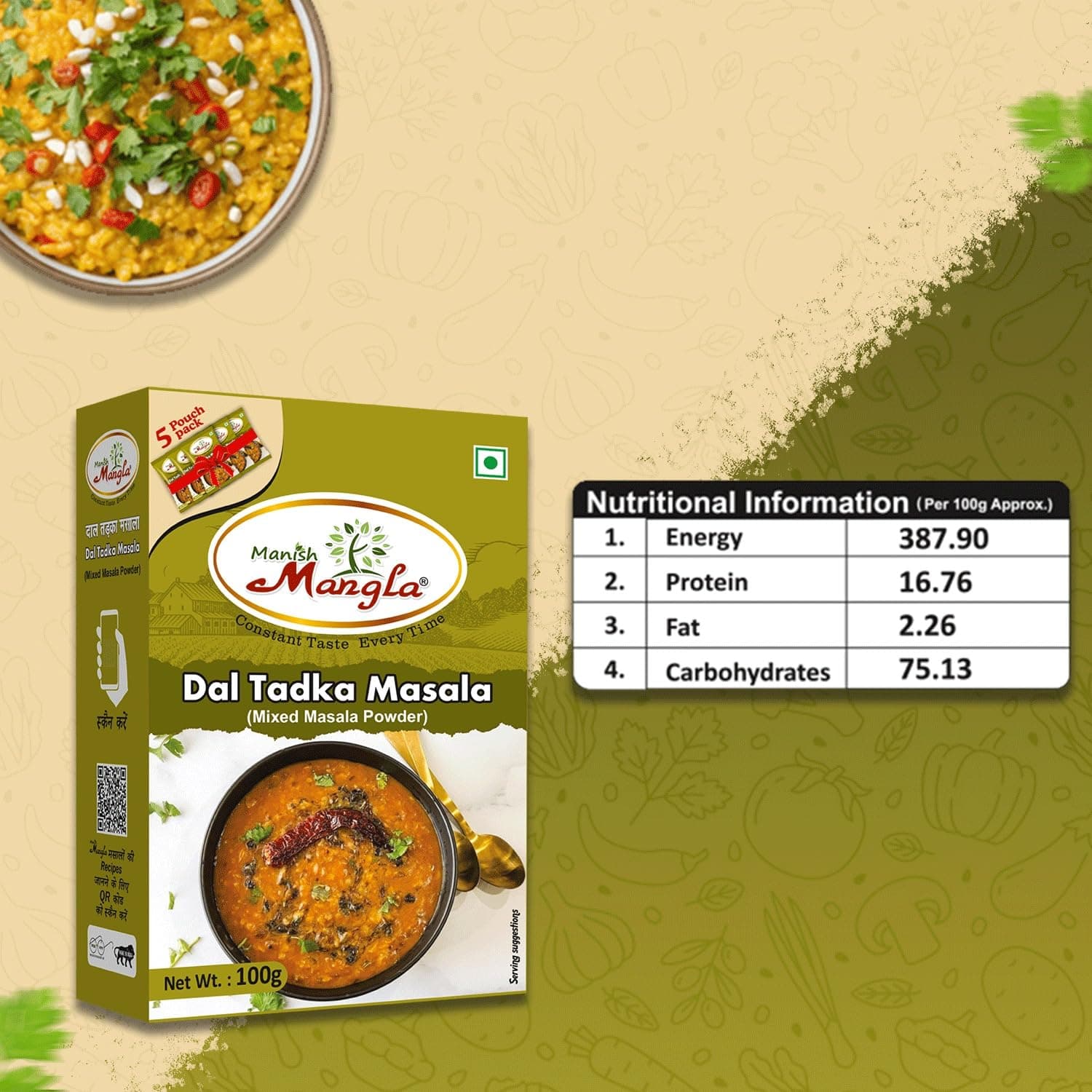 Manish Mangla Dal Tadka Masala 100g | Authentic Indian Spice Mix | No Onion No Garlic | Fresh Hygienic Pack | Perfect Blend for Rich & Flavorful Dal — image 5